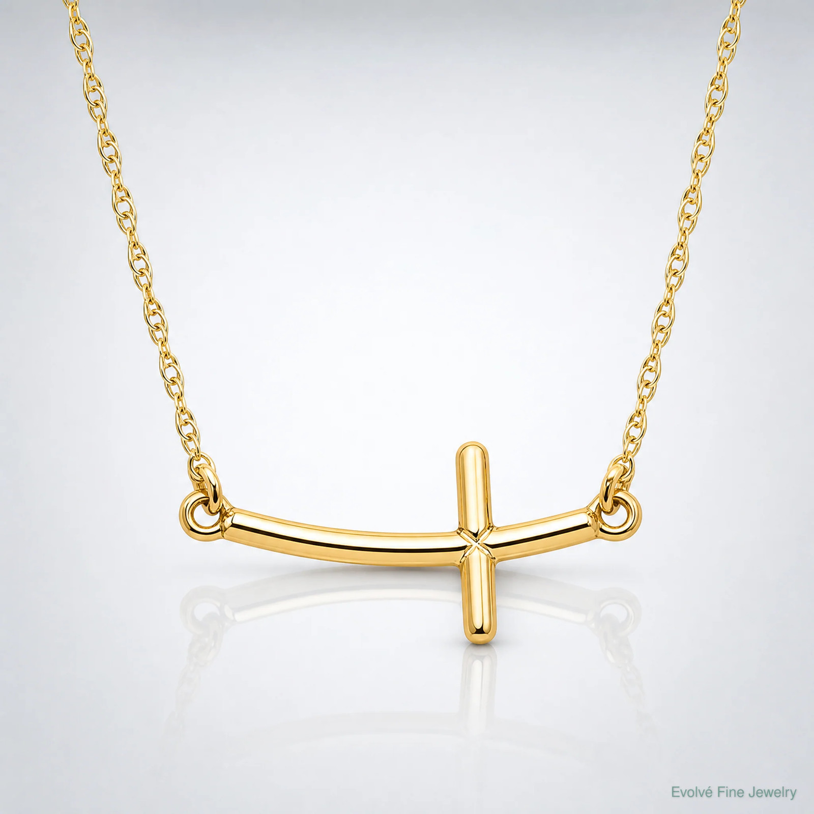 Sterling Silver Yellow Gold-Plated Small Sideways Curved Cross Necklace