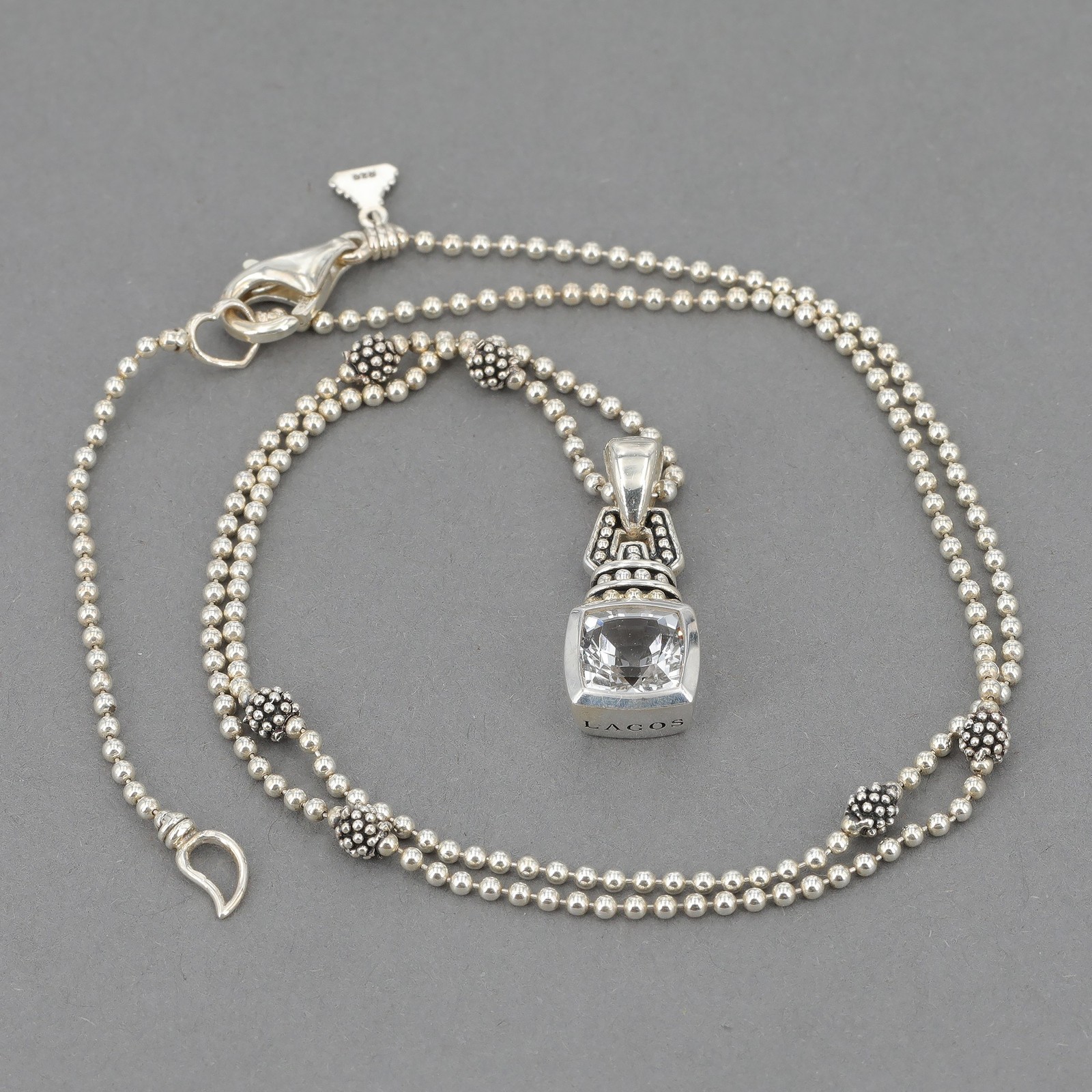 Lagos Sterling Silver & 18K Gold Caviar White Topaz Pendant Necklace