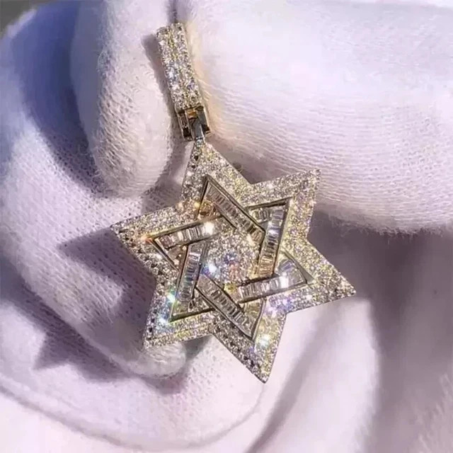 2 Ct Lab Created Diamond Star Of David Pendant 14K Yellow Gold Plated With Chain