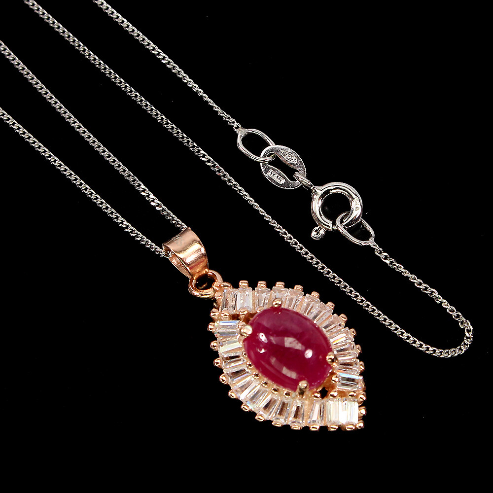 925 Sterling Silver Necklace Oval Ruby 9x7mm Natural Gemstone Jewelry 18 Inch