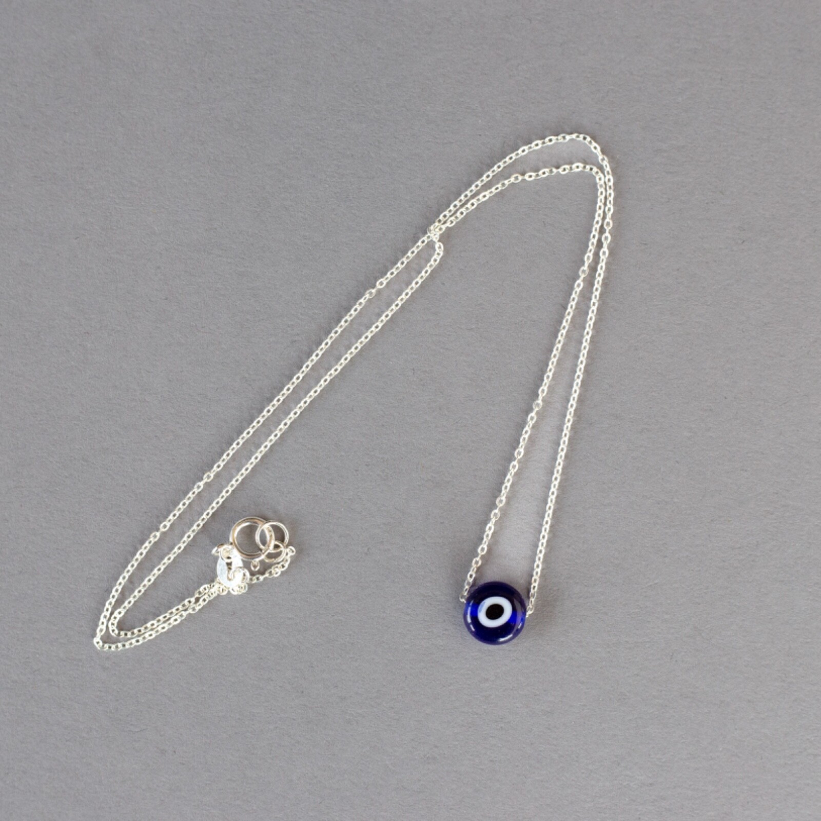 925 Sterling Silver Dainty Blue Evil Eye Nazar Necklace, Layering Necklace