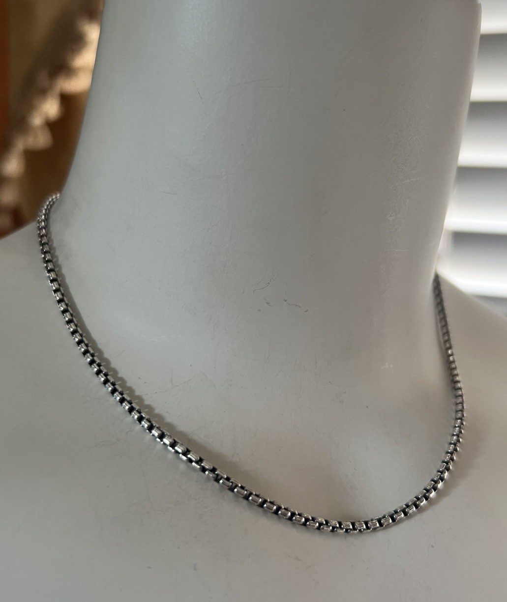 David Yurman Sterling Silver 2.7mm 16” Box Chain Necklace 14k Gold Hangtag