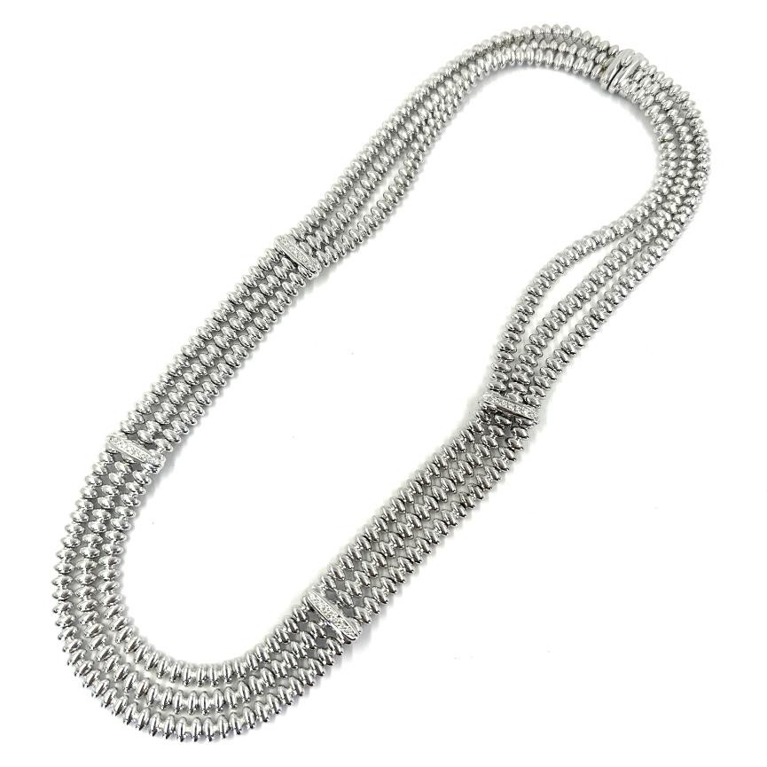 Chiampesan 18K White Gold Three-Row Diamond Collar Necklace