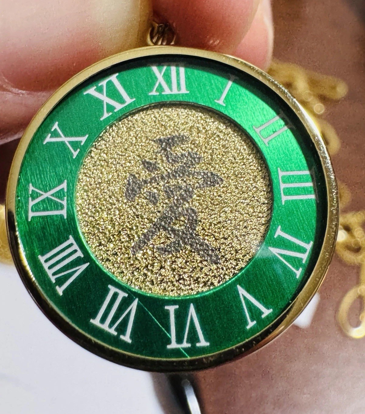 18K K18 Japan Gold Pendant Green Love & Gold 6.8g Glass on Top MENS-WOMENS