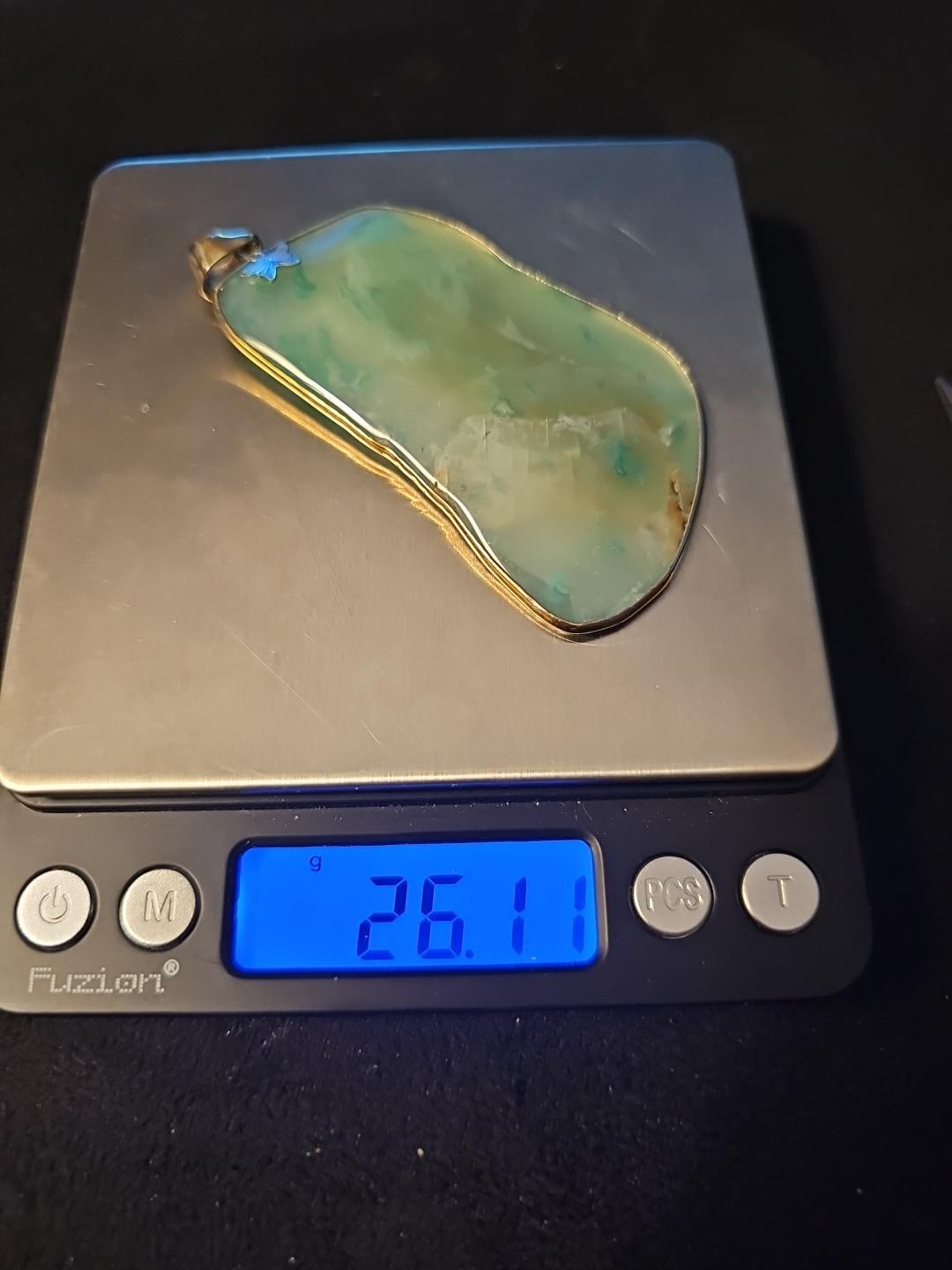 925 Sterling Silver Green Jade Freeform Pendant Bezel Set Butterfly Signed