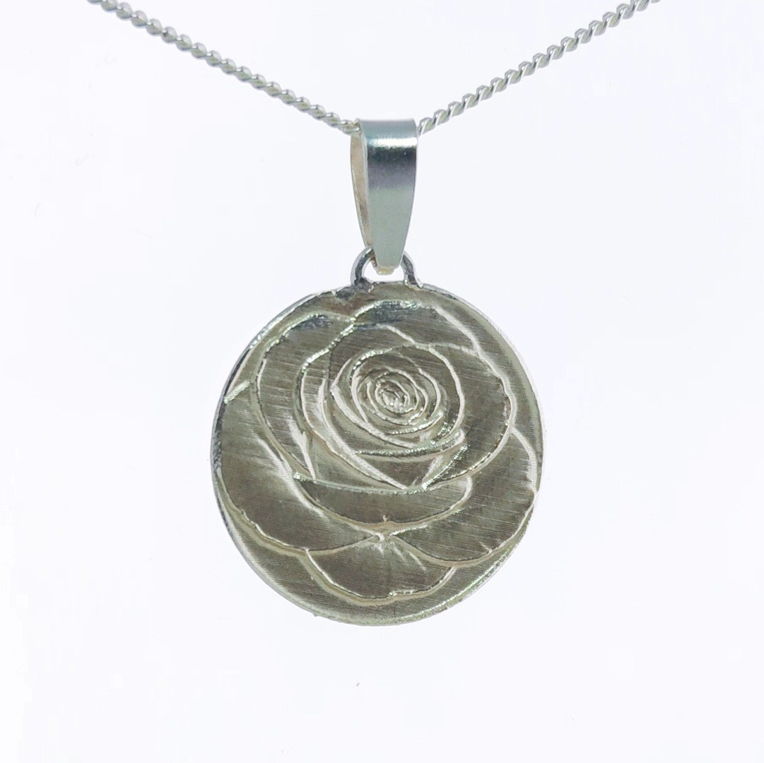 Sterling Silver Rose Necklace June Birth flower Engraved Gift Handmade Boxed