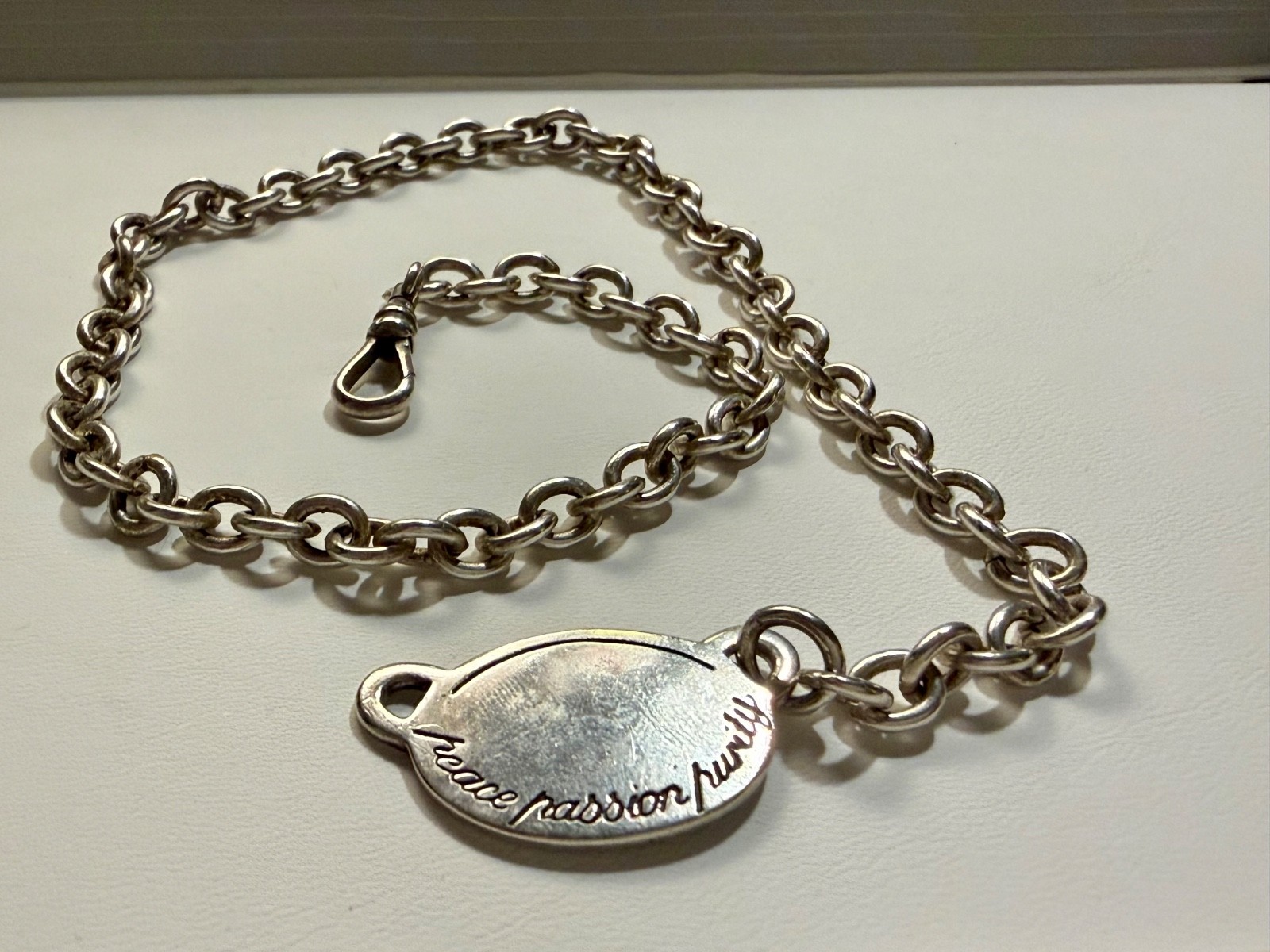 CHUNKY Sterling Silver “Peace Passion Purity” Pendant Chain Necklace | 40cm