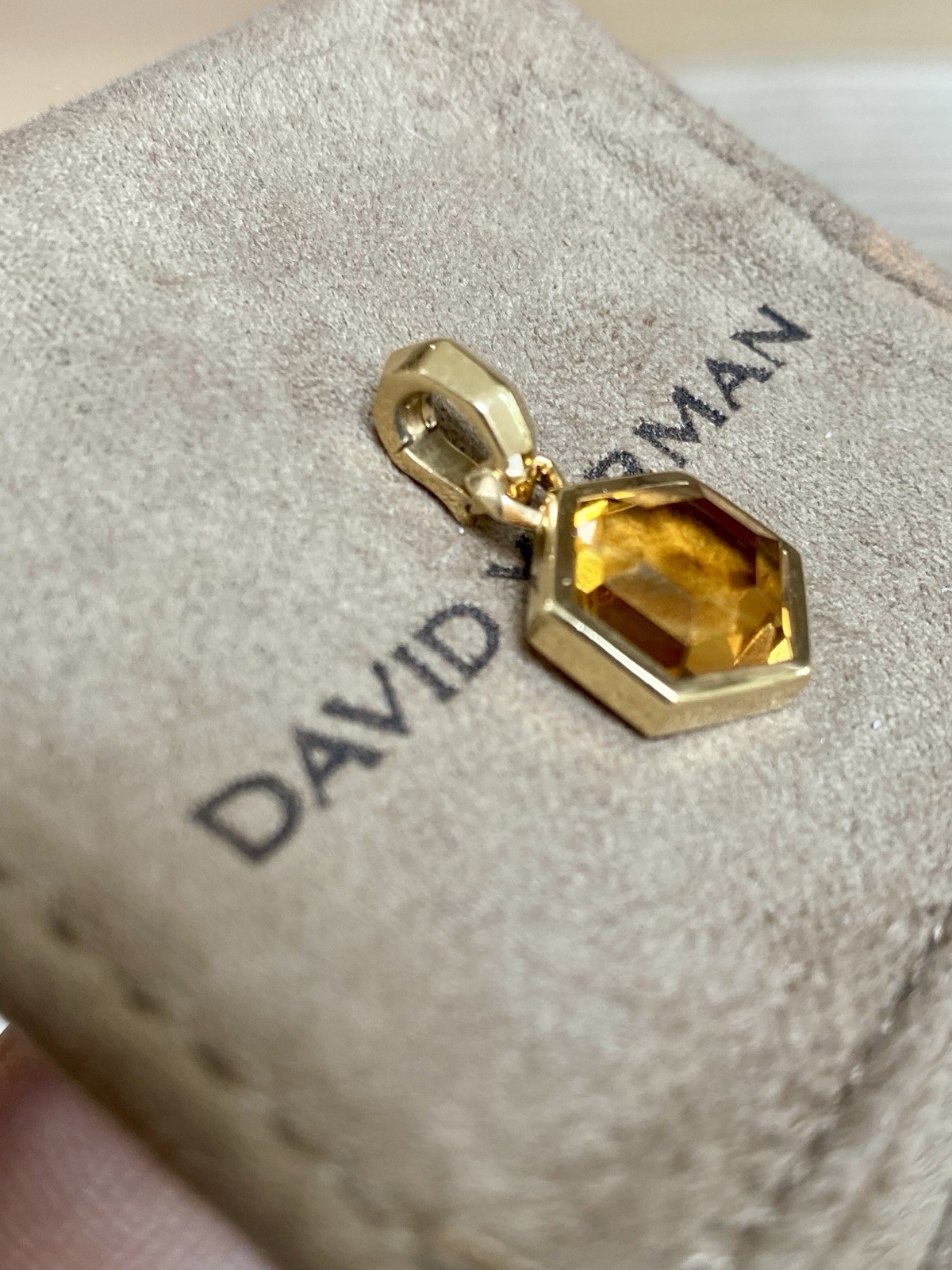 David Yurman 18k Yellow Gold Citrine Hexagon Amulet Enhancer Pendant 1” $2K