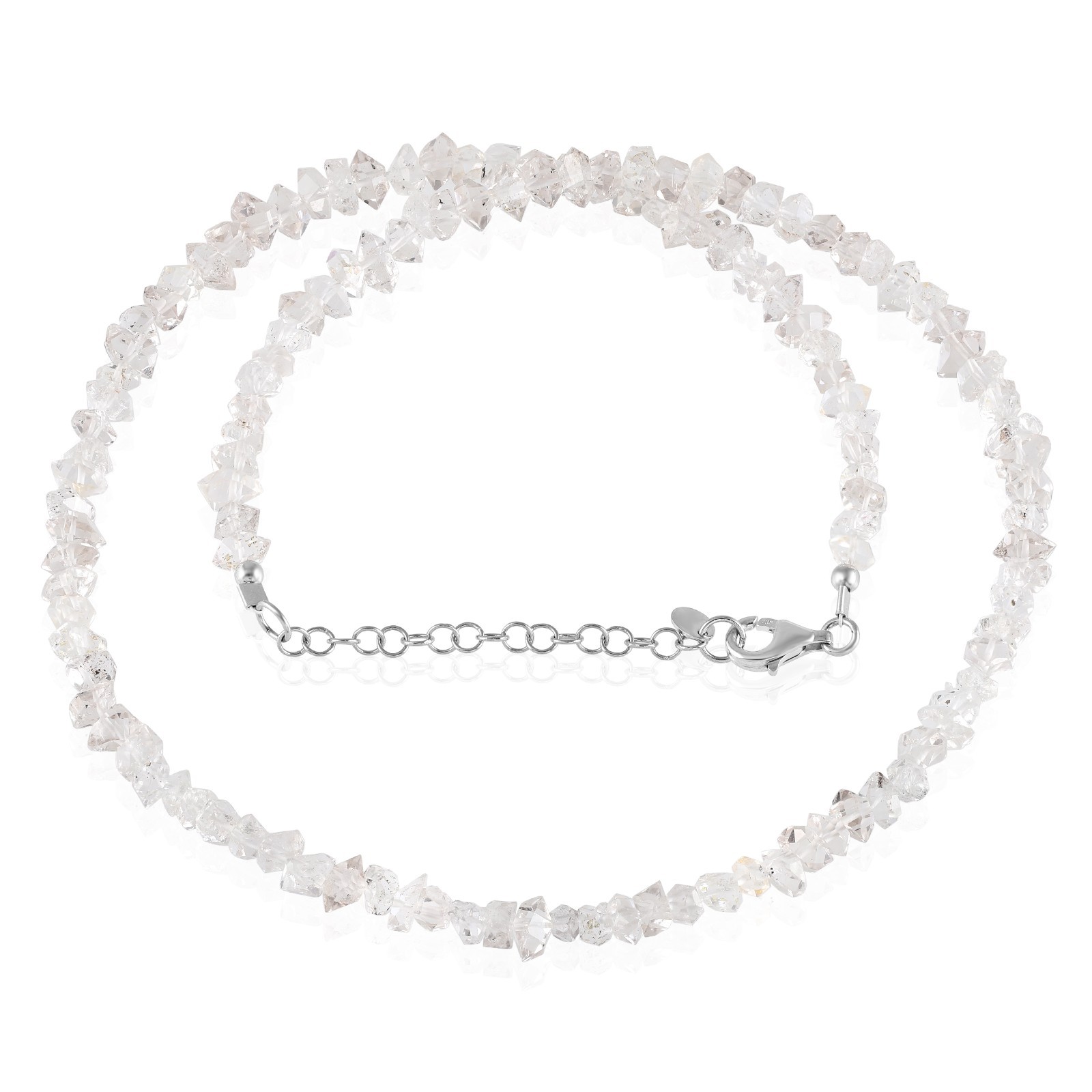 100%Natural Herkimer Diamond Stone Beaded Handmade Necklace 925 Silver