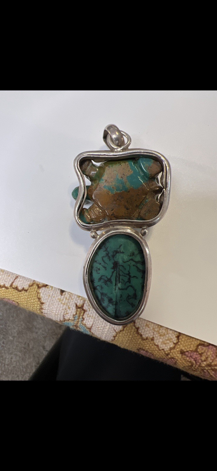 Sterling Silver 925 Turquoise Turtle Pendant History Unknown Acid Tested Rock ID