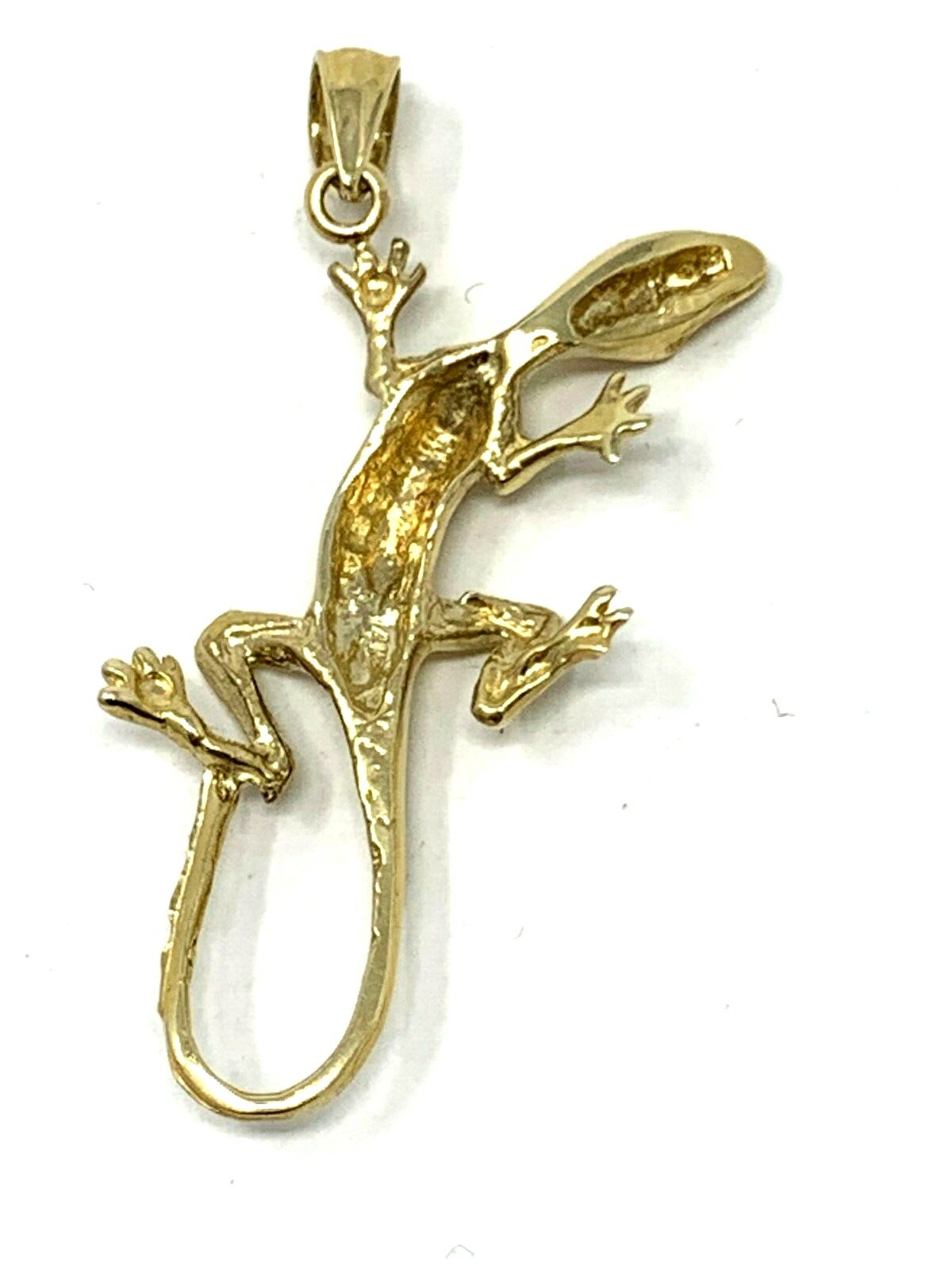 14k Yellow Gold Gecko Lizard Pendant Reptile Charm 1.5″ 3.4 grams