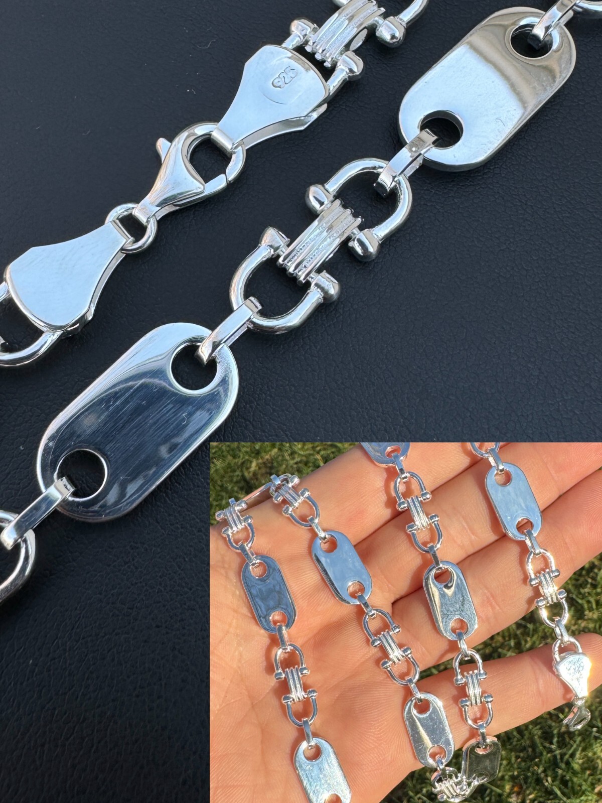 10mm Real 925 Sterling Silver Custom Mariner Ferragamo Link Chain Necklace ITALY
