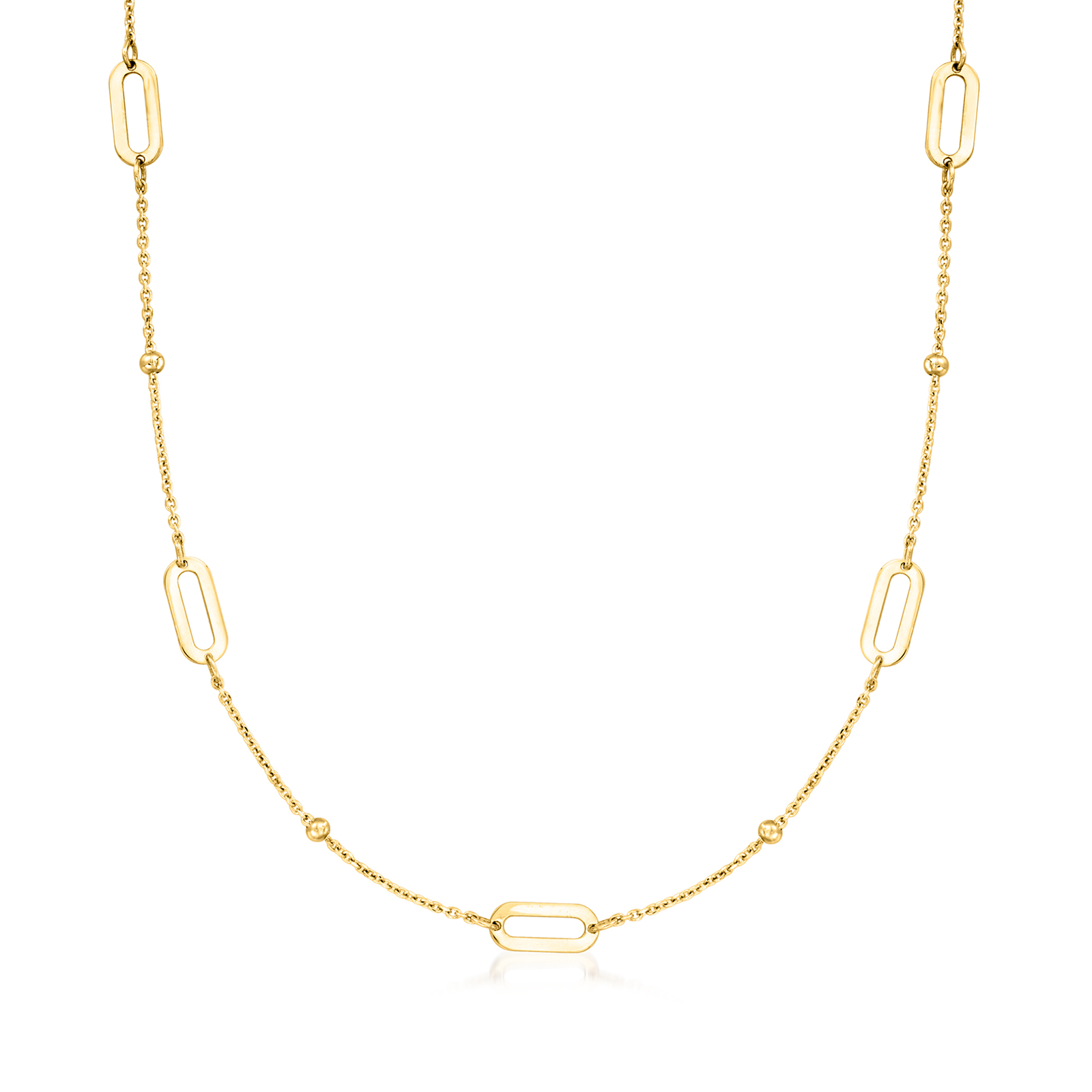 Ross-Simons Italian 14kt Yellow Gold Bead and Paper Clip Link Station Necklace