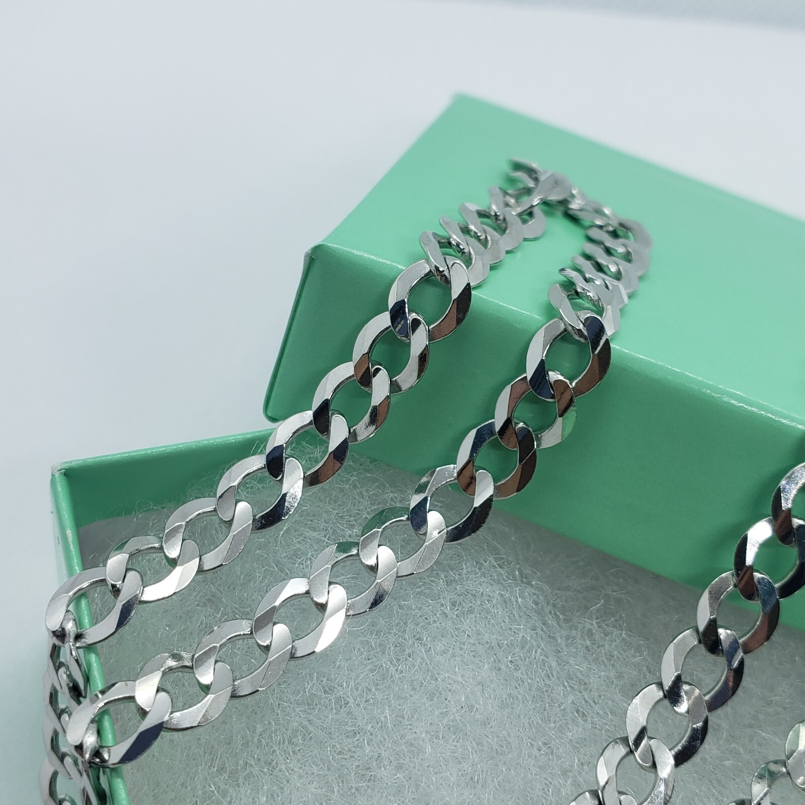 14K White Gold Solid Cuban Curb Link Chain Necklace Bracelet 5mm~6mm 7″~30″