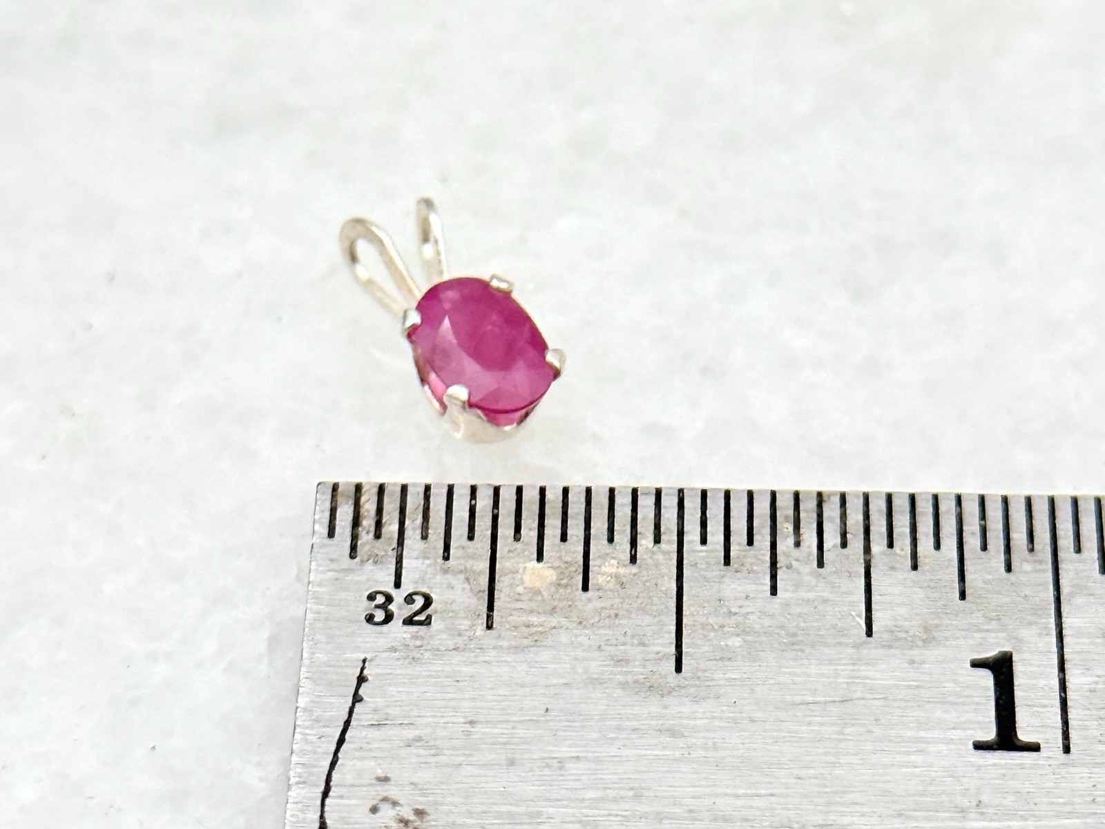 Sterling Silver Natural Oval 6mm / 4.5mm Ruby Drop Small Pendant
