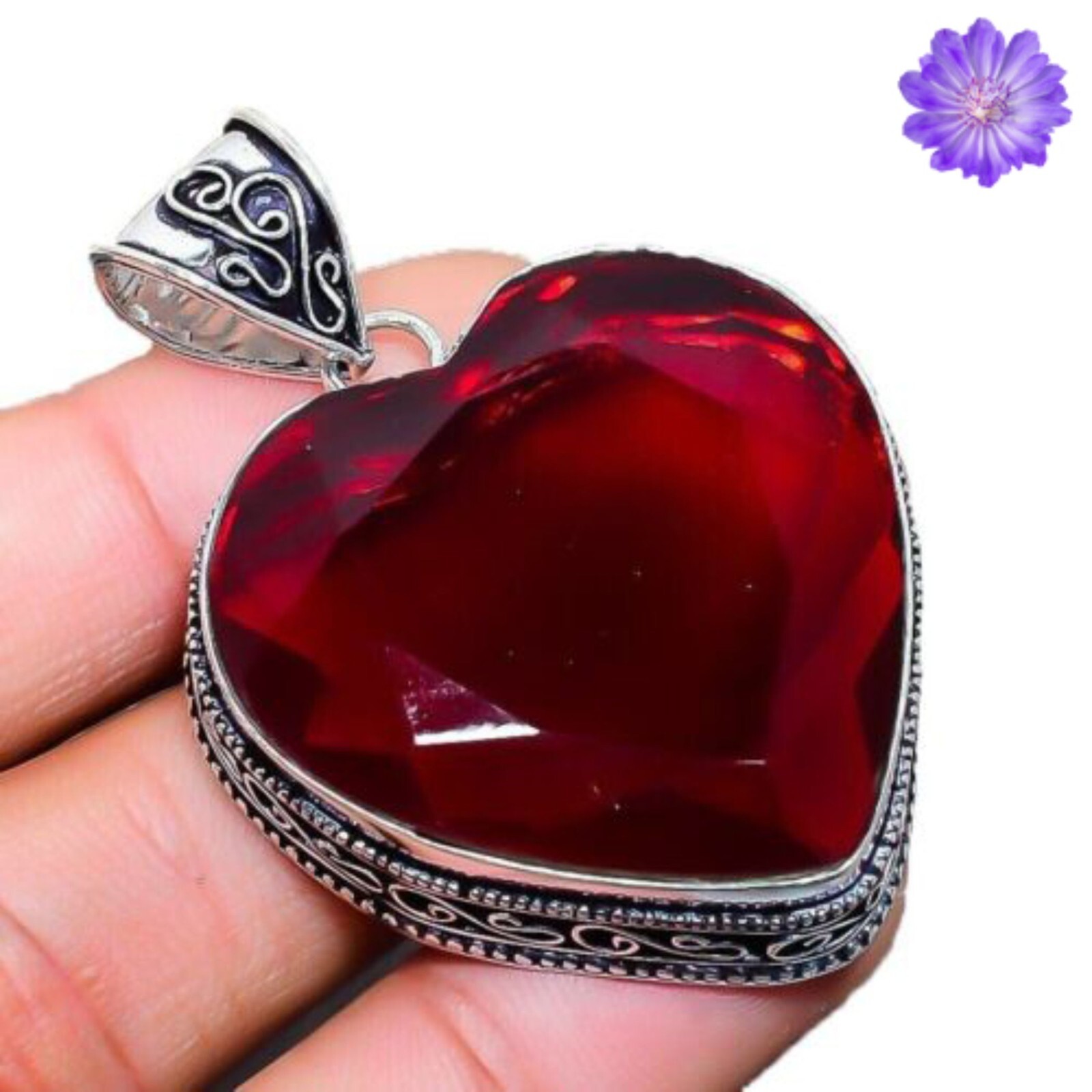 Red Garnet Gemstone 925 Sterling Silver Pendant Handmade Heart Jewelry Gift For