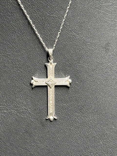 10K/14K White Gold And Diamond Cross Pendant Necklace