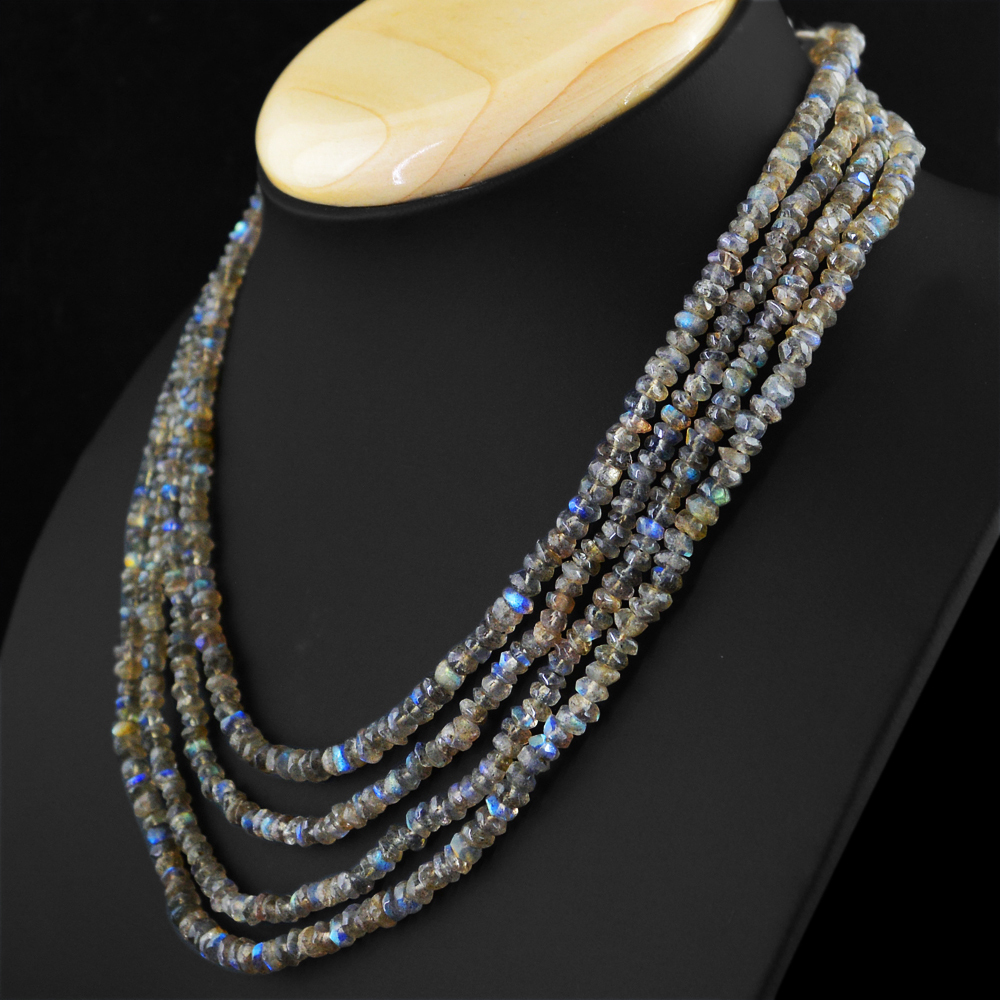 277.00 CTS NATURAL UNTREATED 4 LINE LABRADORITE FACETED BEADS NECKLACE (RS)