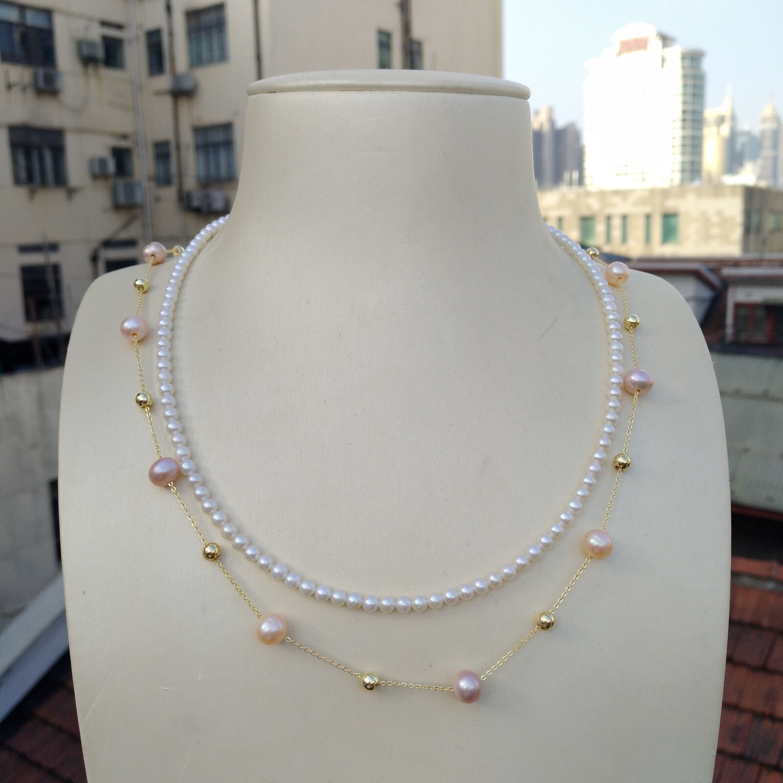 Gorgeous Two Strands AAA South Sea Multicolor Pearl Necklace 17″ 19″ 14k Gold P