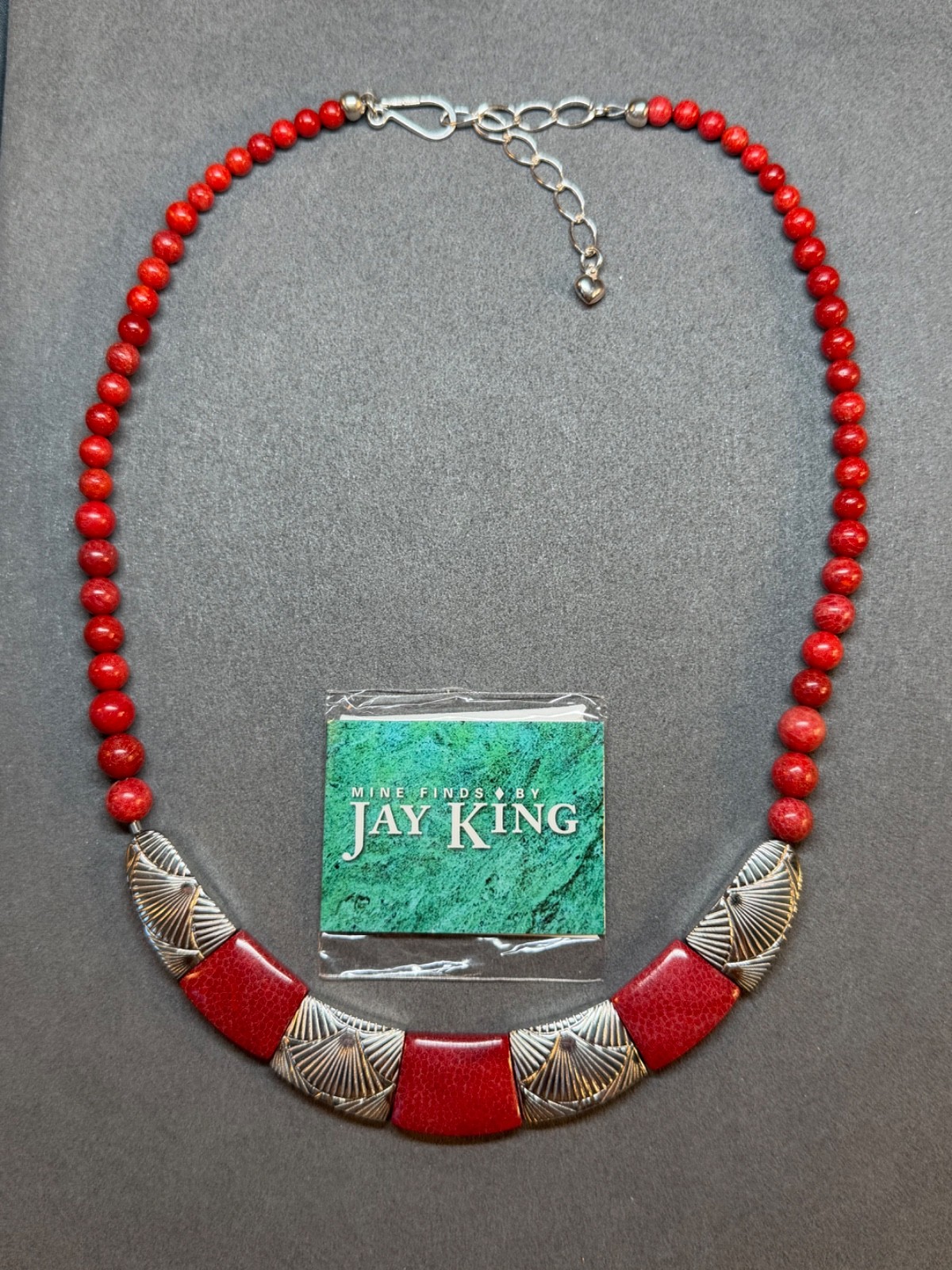 JAY KING Colors of Coral Hand Carved Sterling Silver Necklace Red Coral 18-21 in