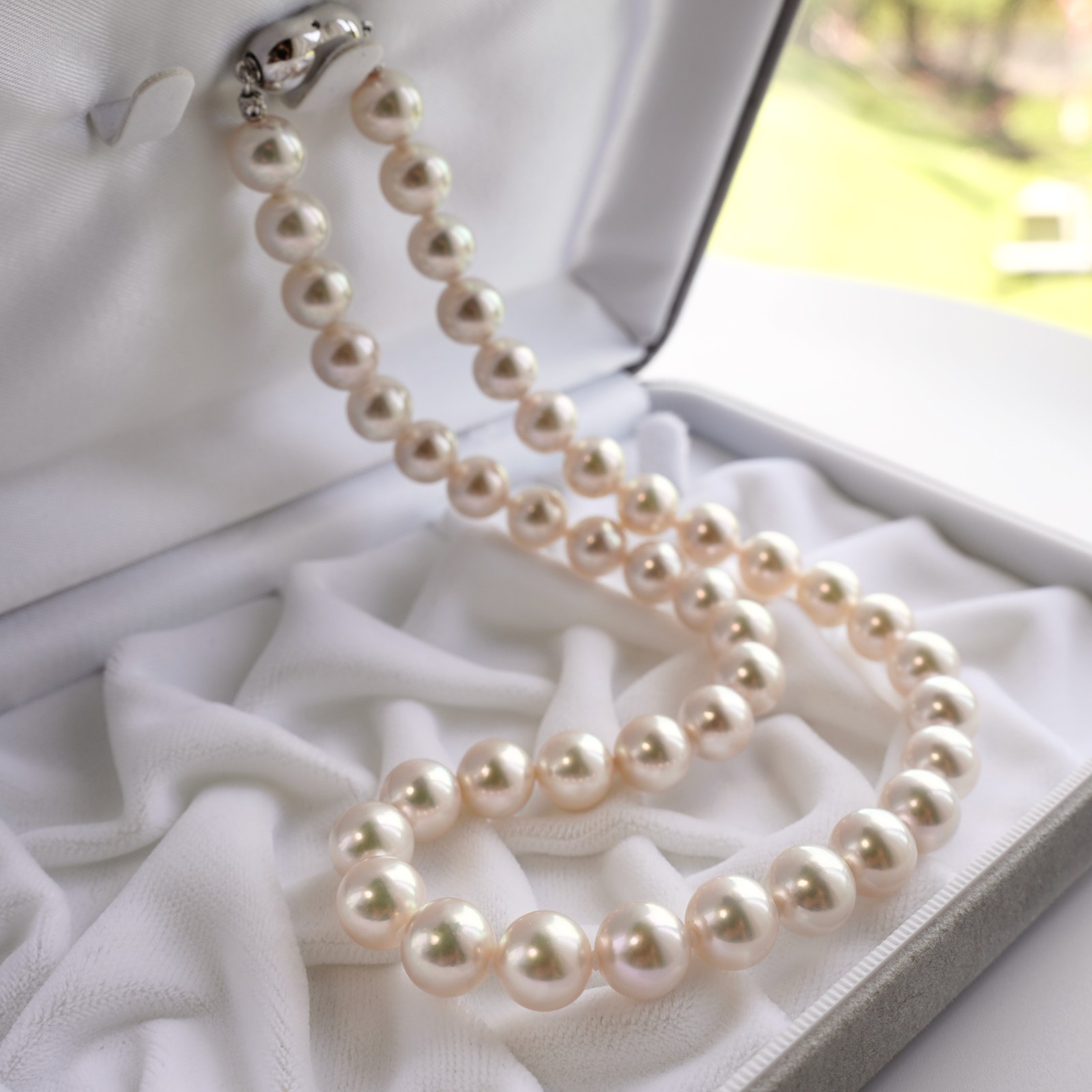 17″,AAA 9-9.5mm Round Hanadama Japanese Akoya Pearl Strand Necklace,Certificate