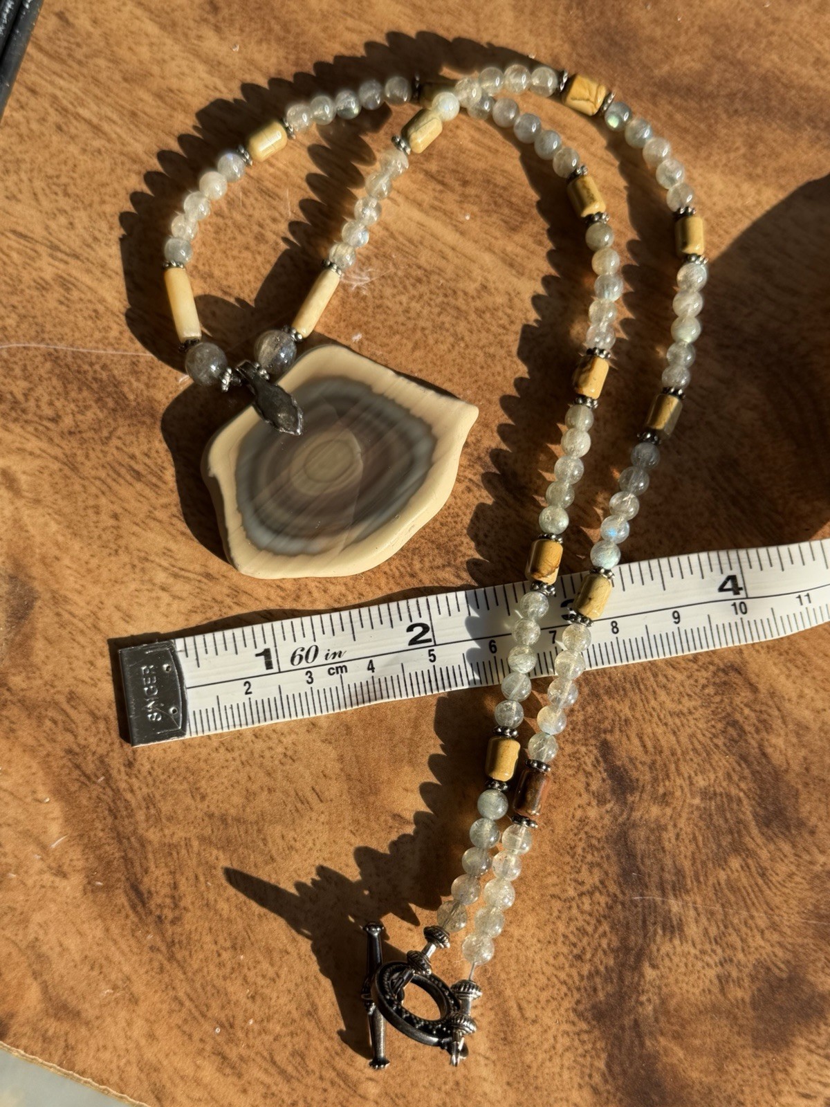 Vintage Southwest Sterling Silver Quartz Jasper Beaded Necklace With Pendant 925