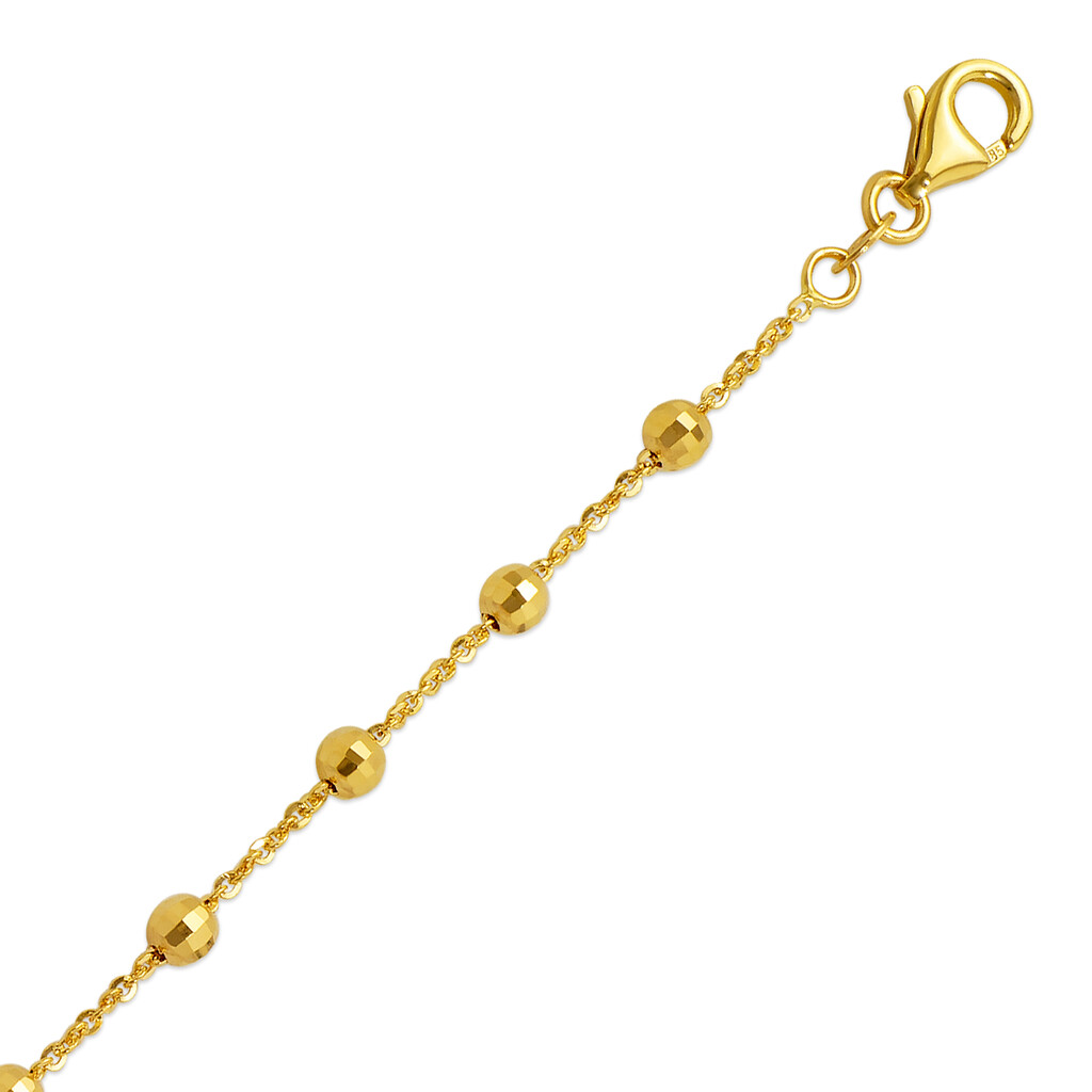 14K Solid Yellow Gold Station Ball Bead Rolo Bracelet Anklet 2mm 4mm 7″ 10″