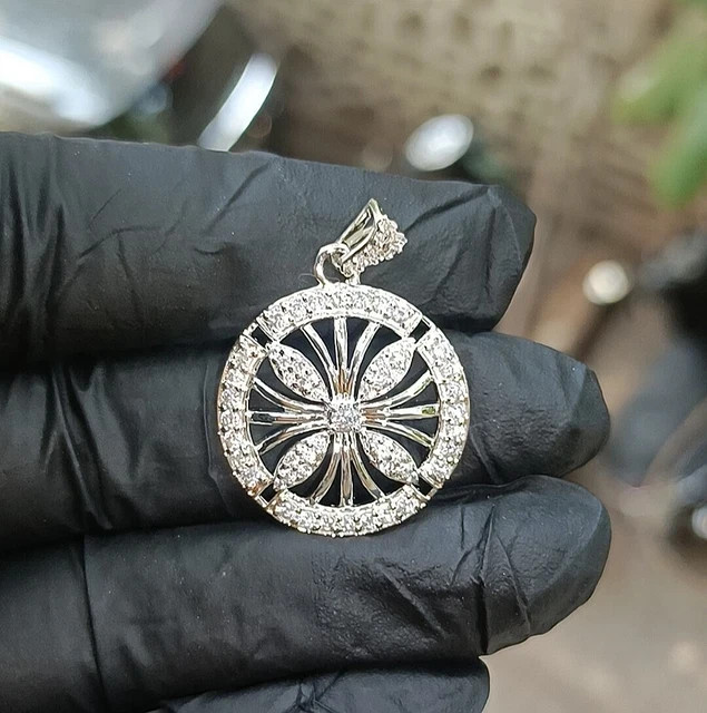 Flower Circle Charm Women Pendant 14K White Gold Plated 1.70ct Lab Grown Diamond