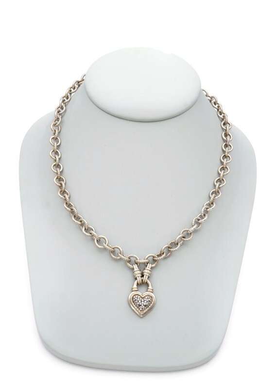 Sterling Silver 925 Diamond Heart Necklace 17.5″