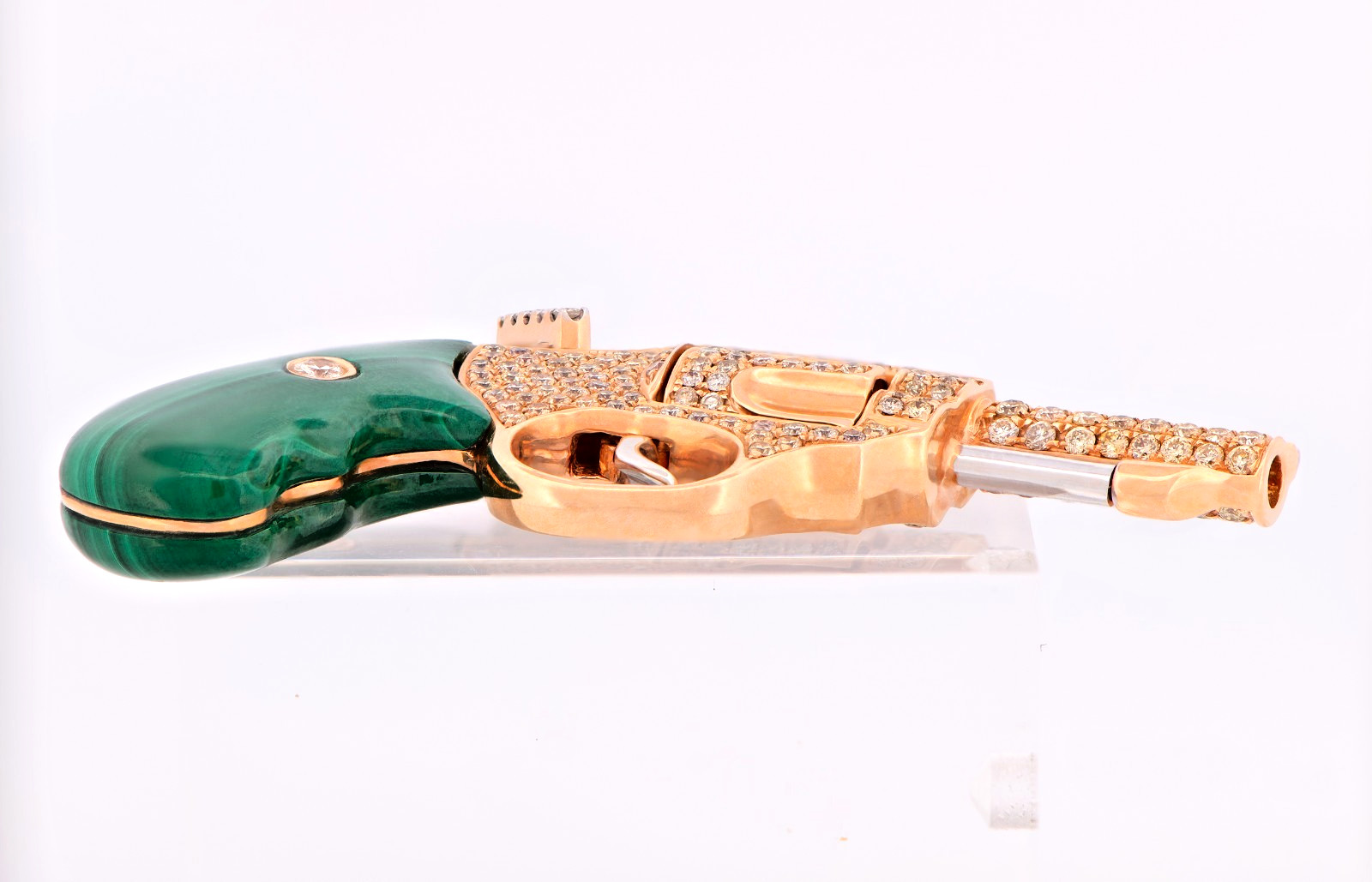18K Yellow Gold 2.76 CTW Fancy Diamond Revolver Pendant Malachite 20.1g