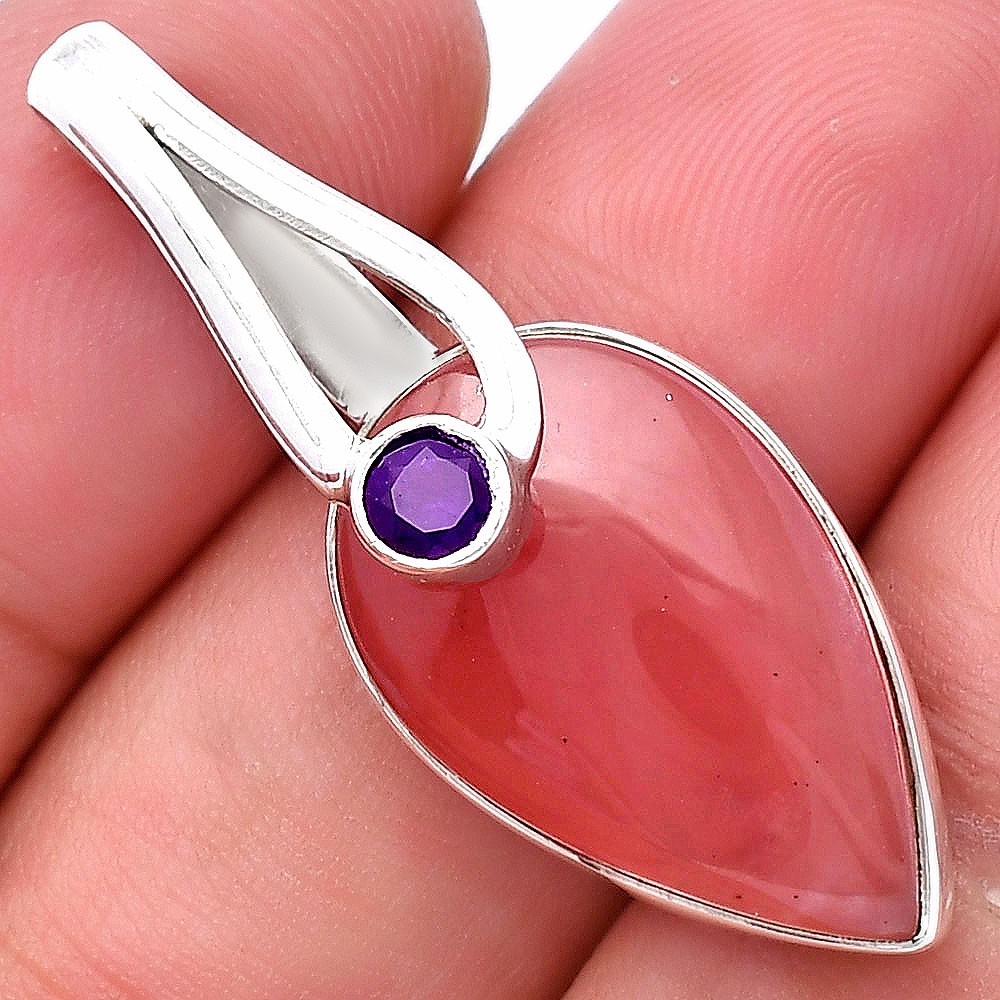 Guava Quartz – Brazil & Amethyst 925 Sterling Silver Pendant Jewelry P-1251