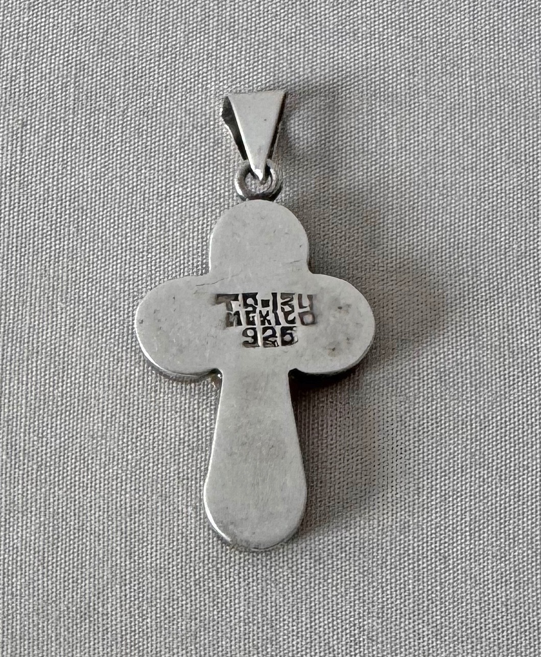 Sterling Silver & Miniature Dried Flowers in Resin CROSS Pendant Mexico;Y486