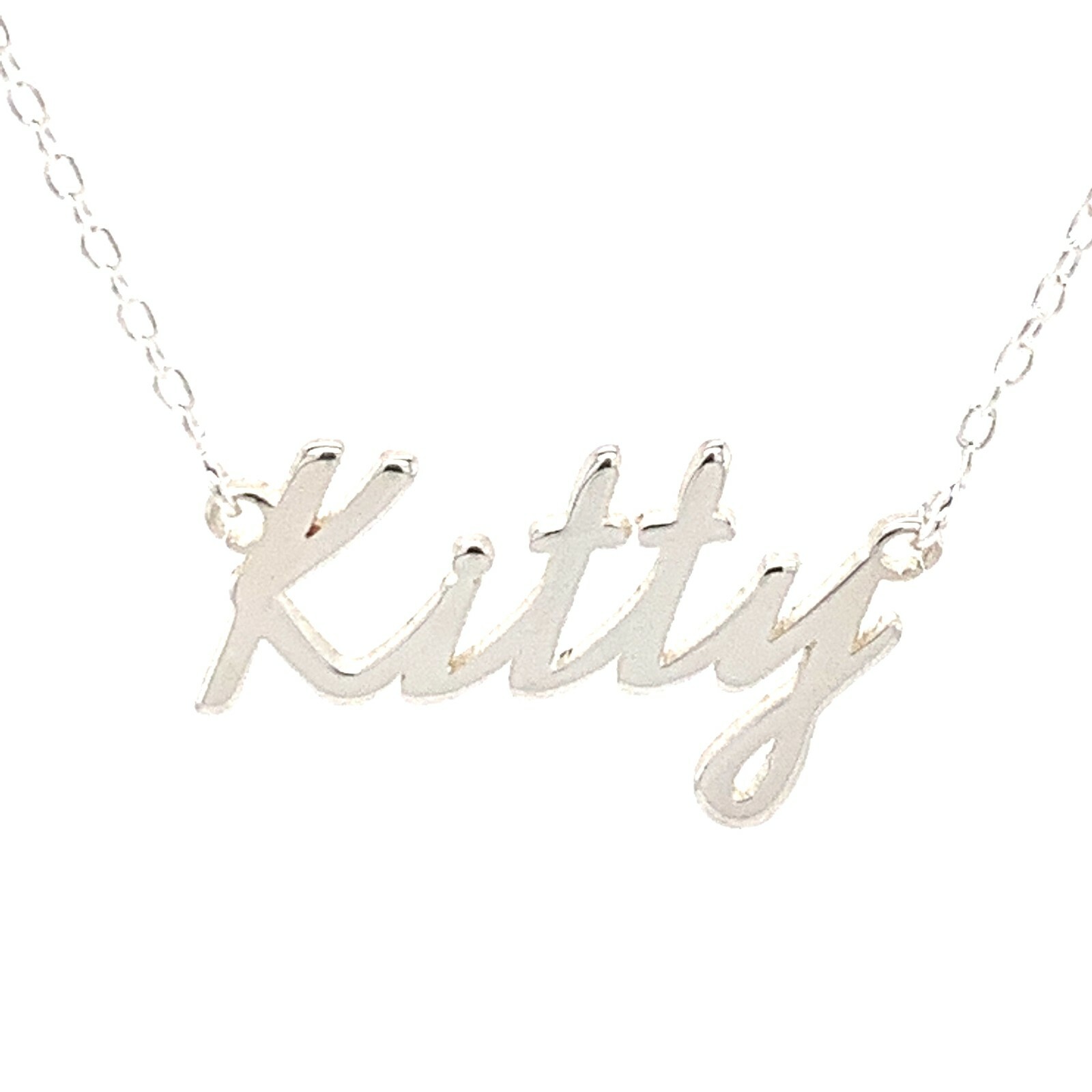 Kitty Name Plate Necklace Pendent Sterling Silver female Personalized Custom