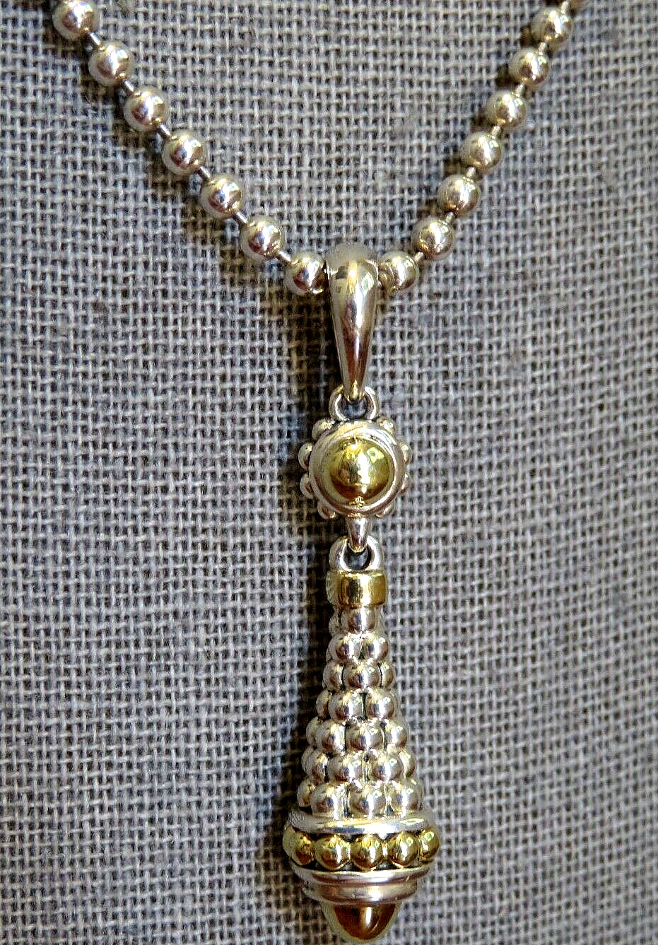 Lagos Signature Caviar Silver 18KT Gold Pendant 16-18″ Lagod Chain