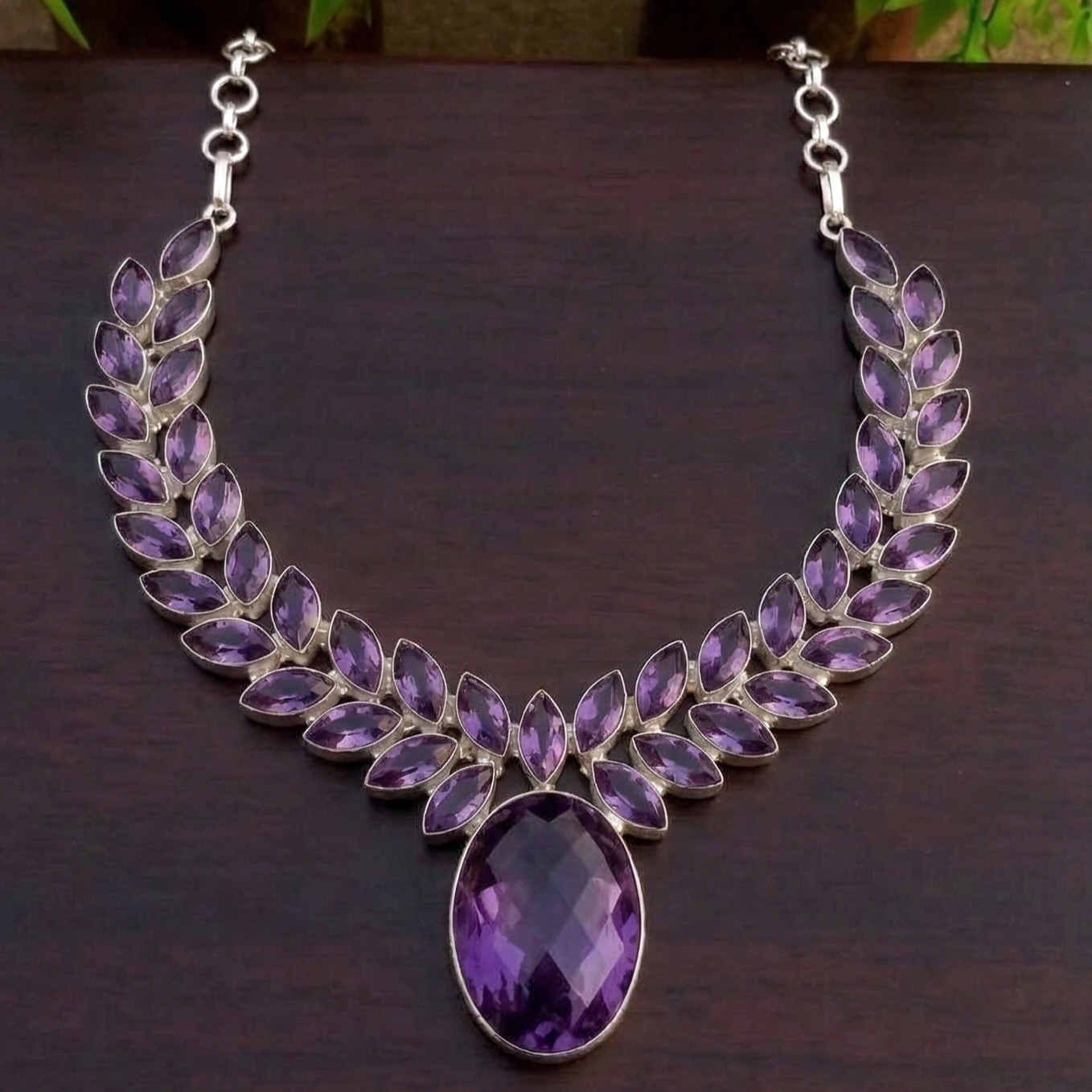 Purple Amethyst Gemstone Handmade 925 Sterling Silver Jewelry Necklace 17-18″