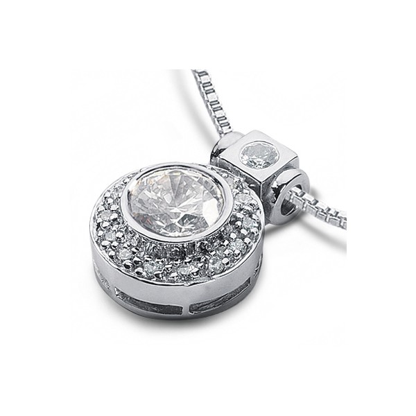 0.66ctw H/SI1 Round Cut Earth Mined Certified Diamonds White Gold Halo Pendant