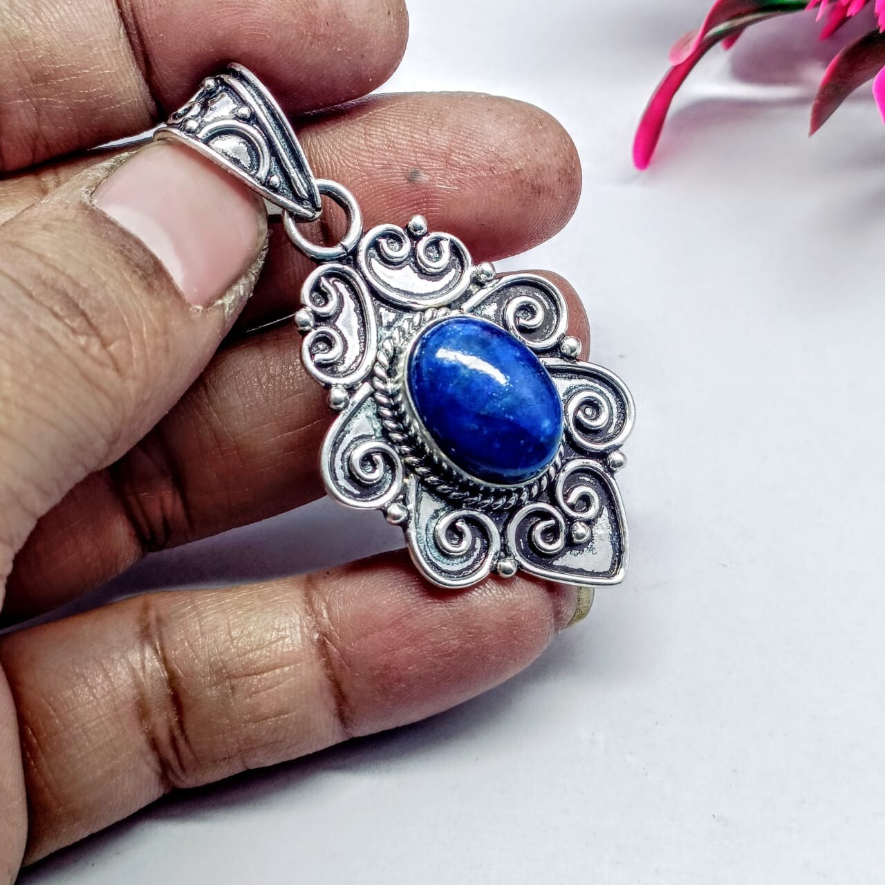 Natural Lapis Lazuli Gemstone Handmade Pendant.925 Sterling Silver Gift pendant2