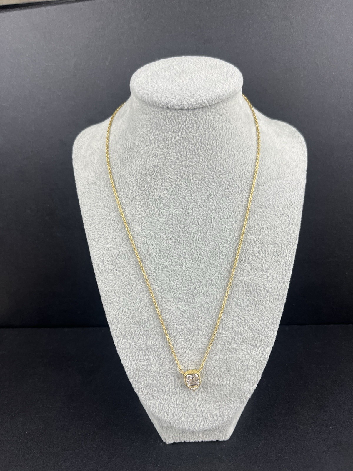 Judith Ripka 925 Gold Plated CZ Necklace Adjustable 18–20” Asscher Pendant