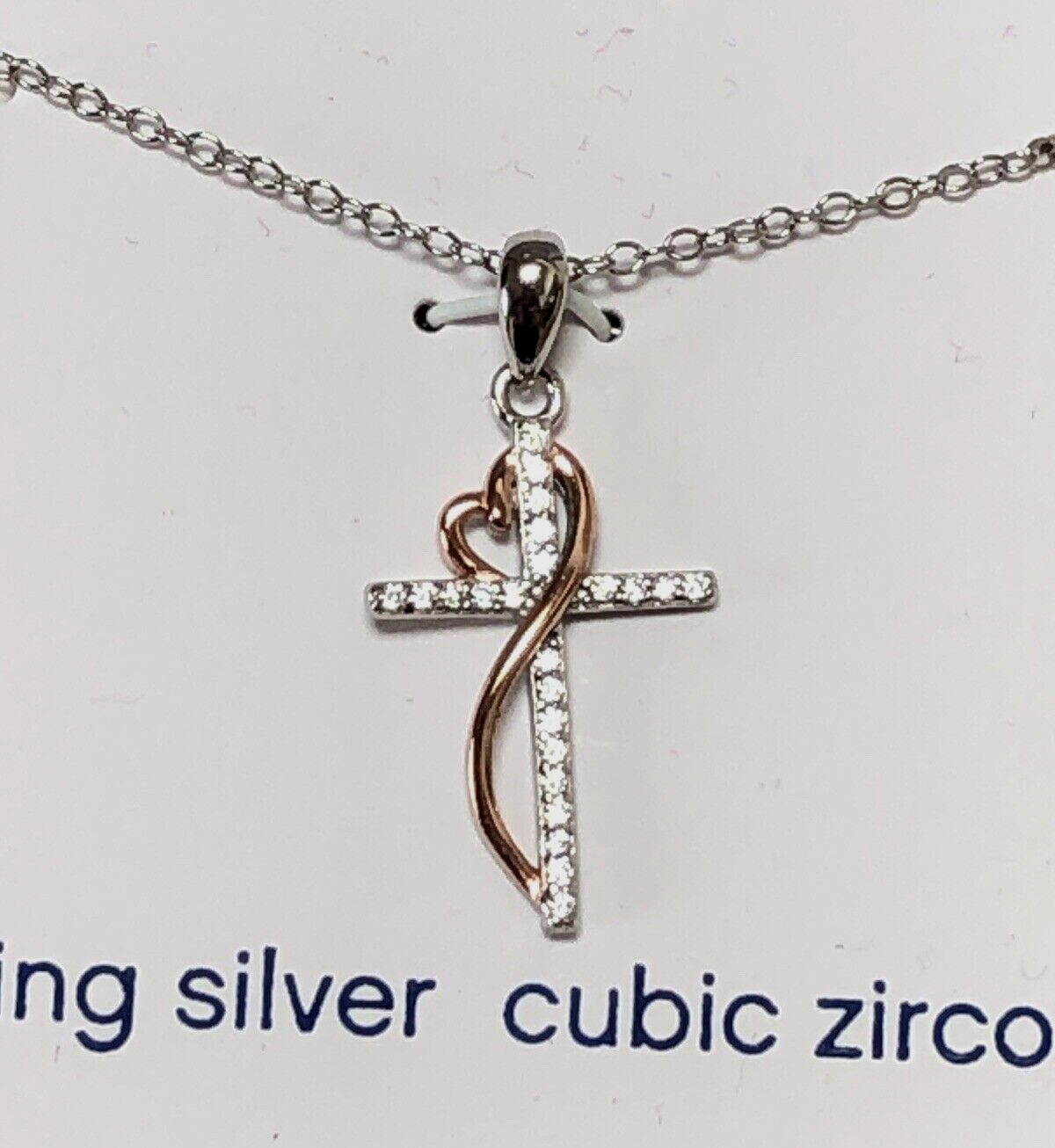 *NEW* Sterling Silver DESIGNER belk Silverworks CZ Rose Gold Cross 18″ Necklace