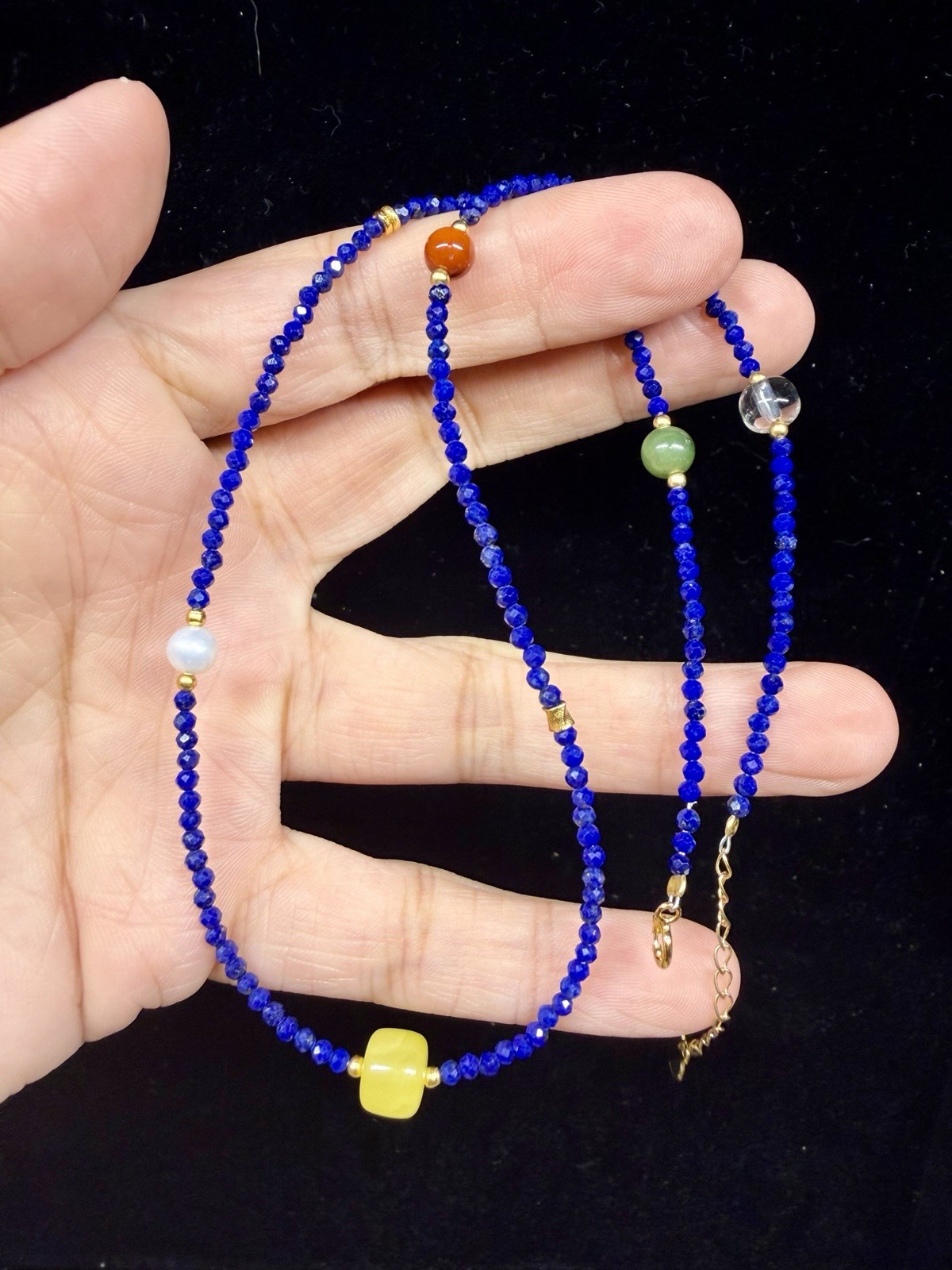 925 Sterling Silver Premium Blue Lapis Lazuli Round Bead Pendant Necklace
