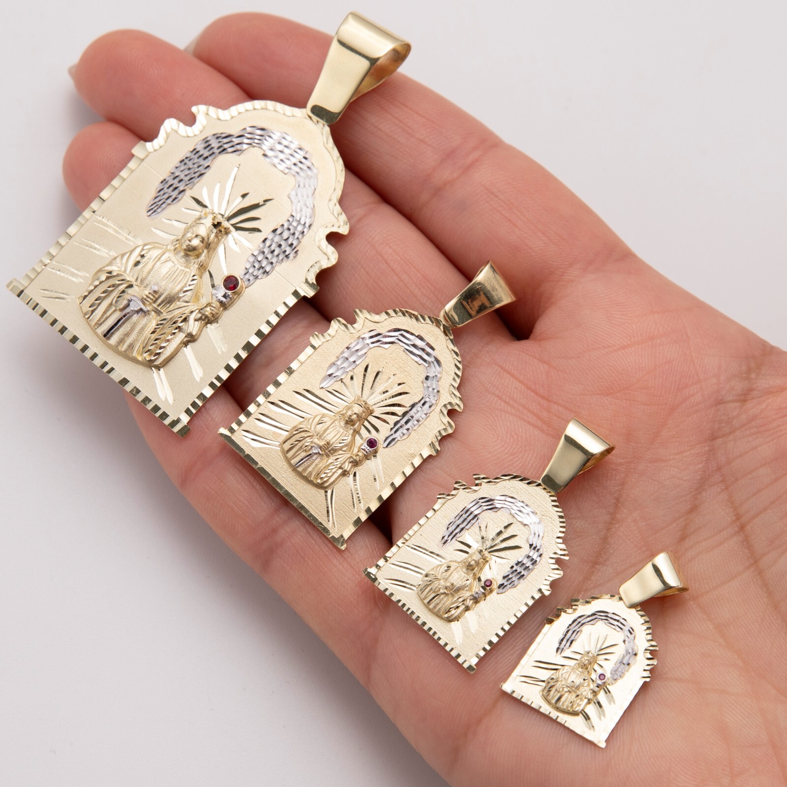 Saint Barbara Diamond-Cut Pendant Real 10K Yellow White Gold All Sizes