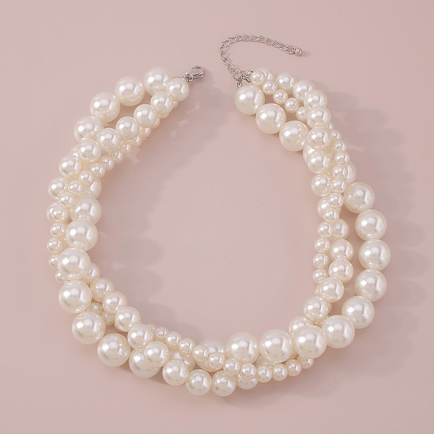 Boho Round Pearl Choker Necklace – Stackable, Adjustable, Statement Bride Choker
