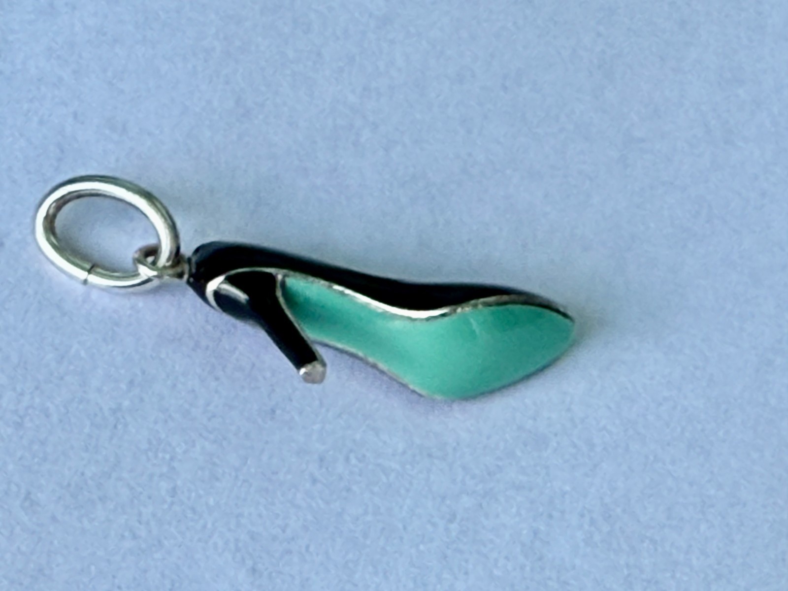 Tffany & Co. Stilleto Heel Shoe Blue Enamel Pendant Charm Sterling Silver