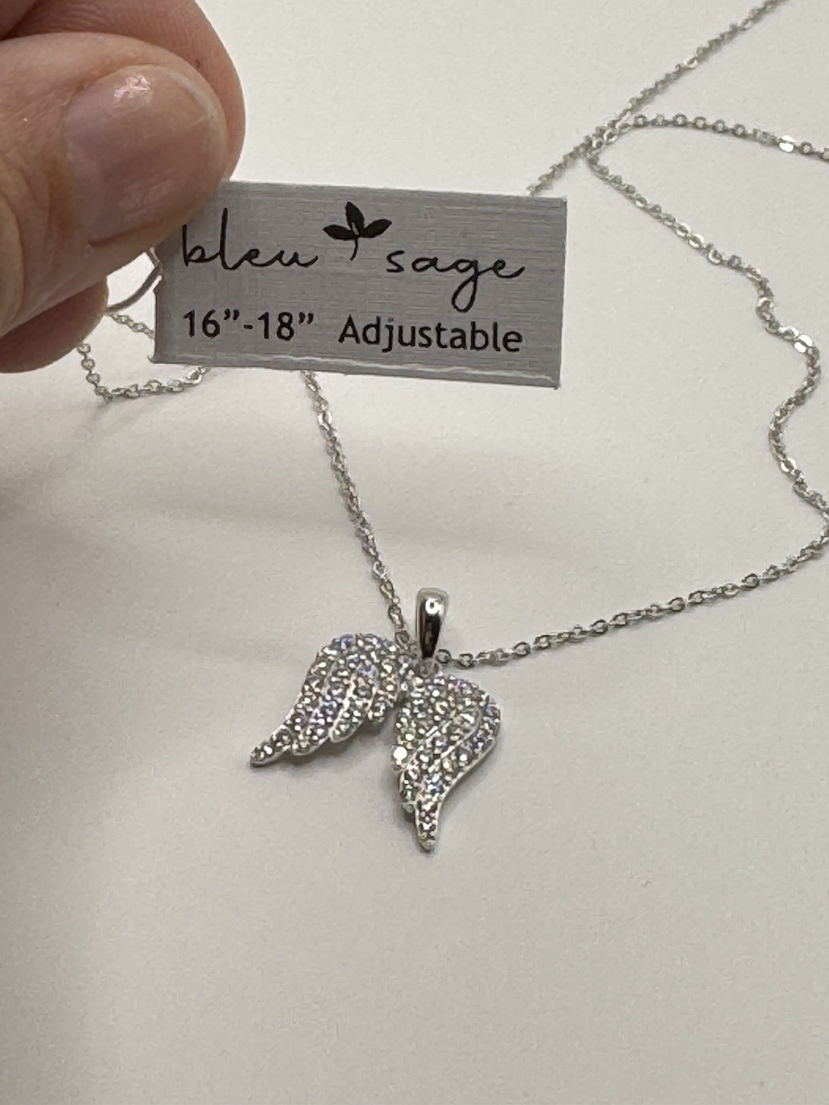 Bleu Sage Sterling Silver Angel Wings Necklace 16-18” Adjustable