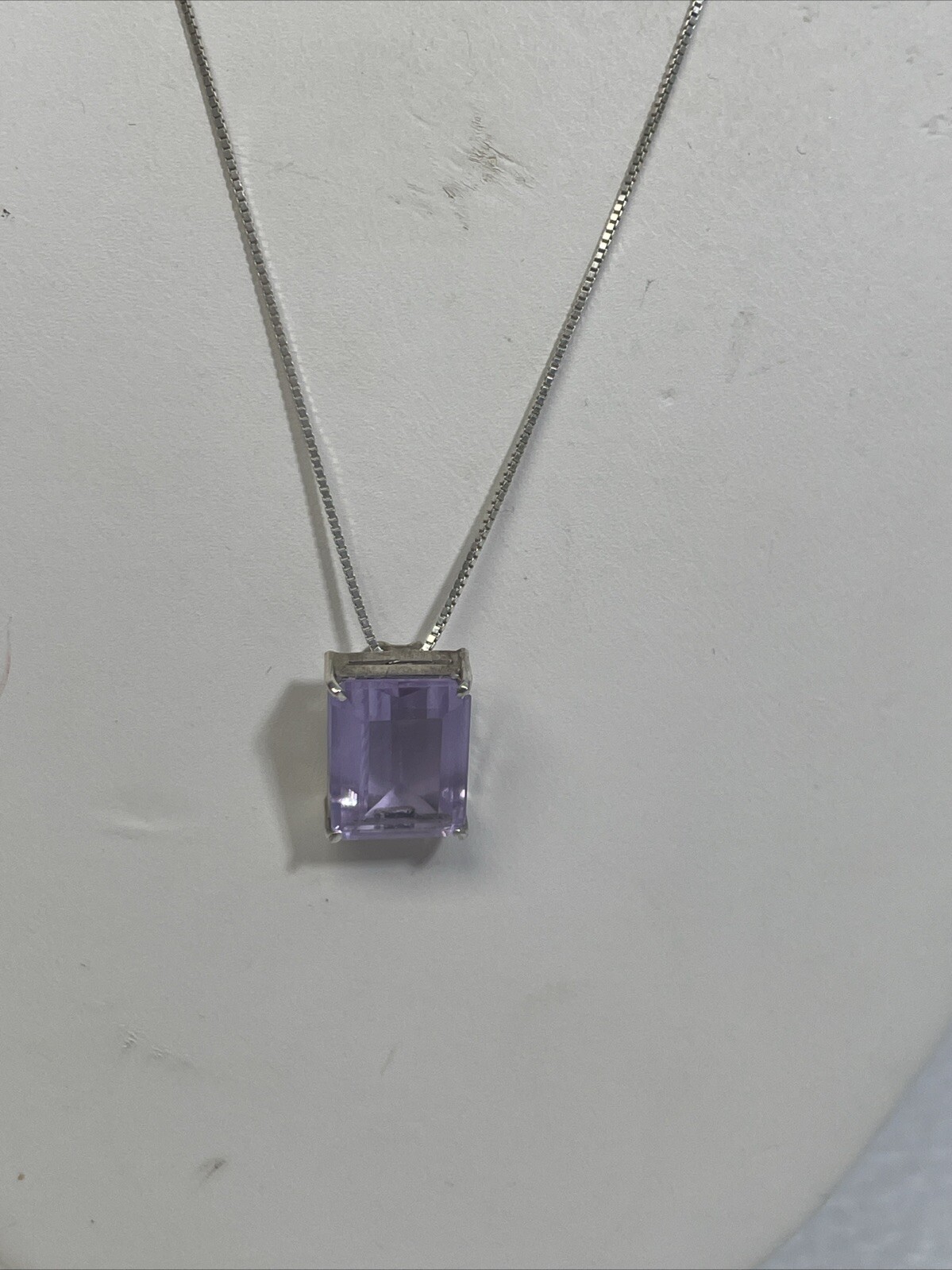 Estate Designer 925 Sterling Silver & Square Agate 19” Chain Necklace & Pendant