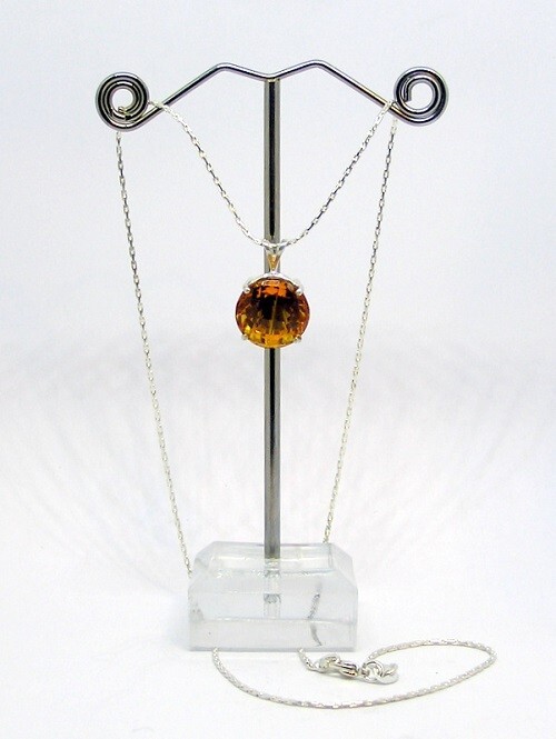 10 Carat Scissor Cut Orange Citrine Necklace Set in S/S W/ 20″ Cardano Chain