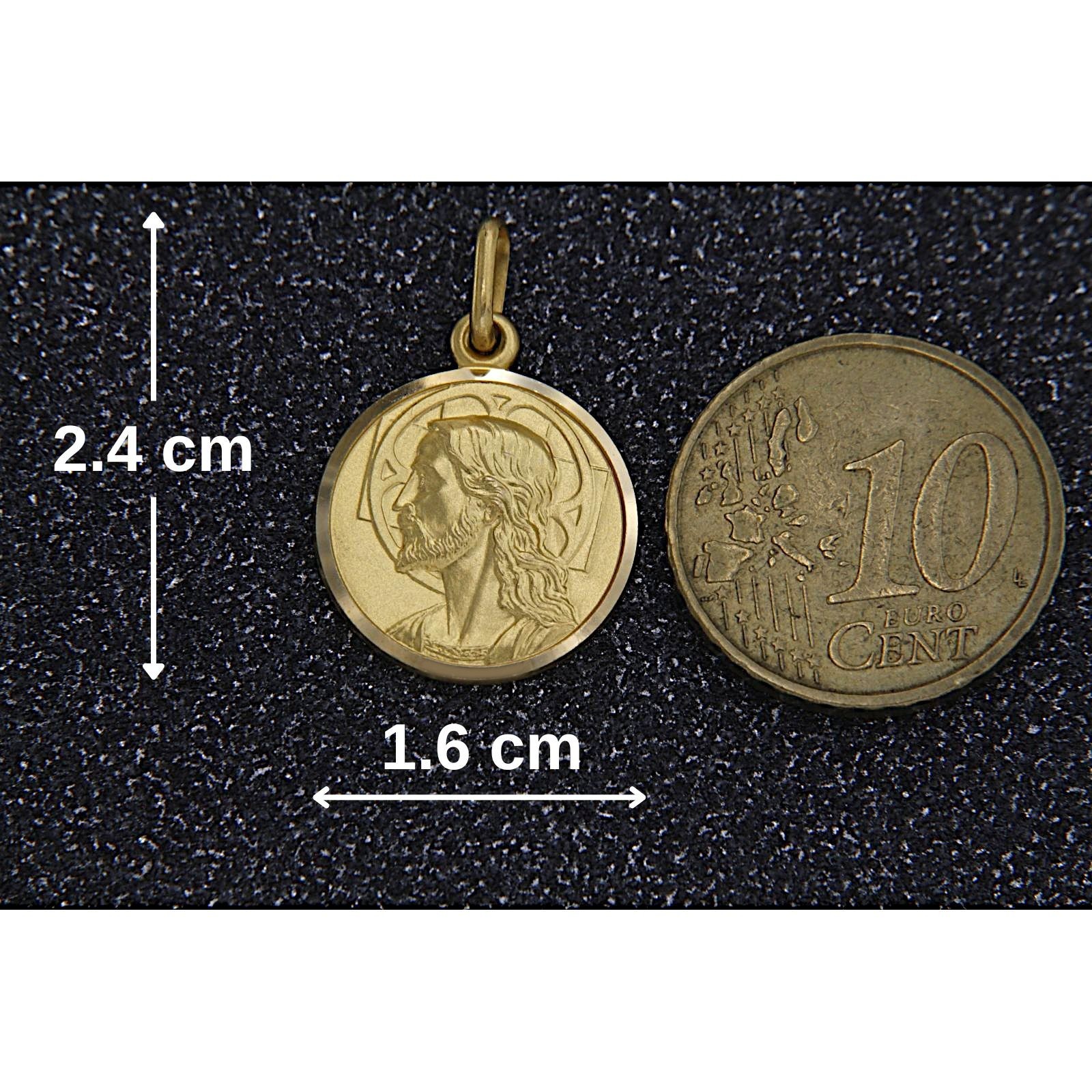 18k Solid Yellow GOLD Jesus Christ Head Face Protect Us Unoaerre Pendant Medal