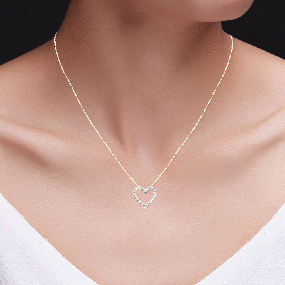 1.40 Ct Heart Pendant Lab Grown Diamond Necklace 14K Yellow Gold G-H VS-SI