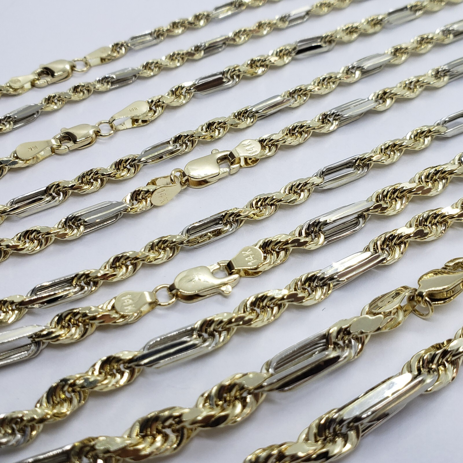 Authentic 14k Gold Two Tone Figarope Chain Necklace or bracelet 3mm-6mm 7″-30″