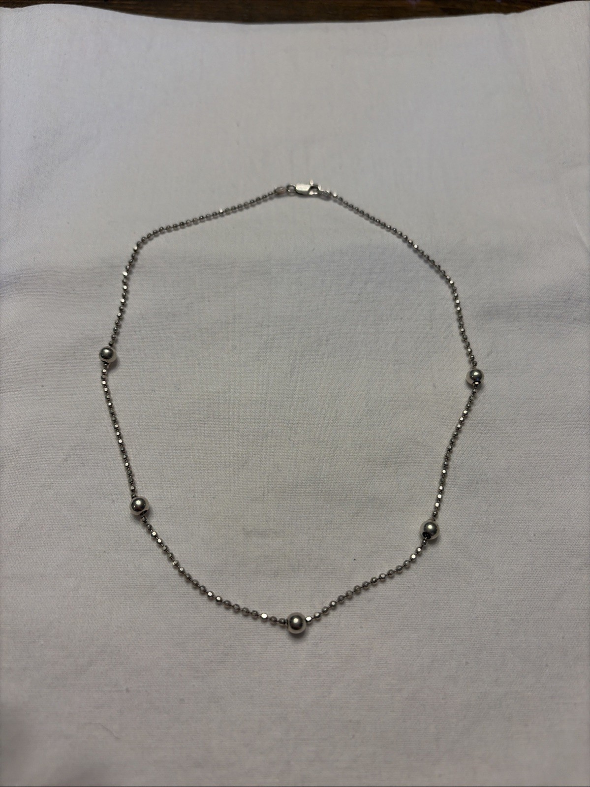 Made In Italy 925 Sterling Silver 16” Diamond Cut Bead Station Necklace Vintage